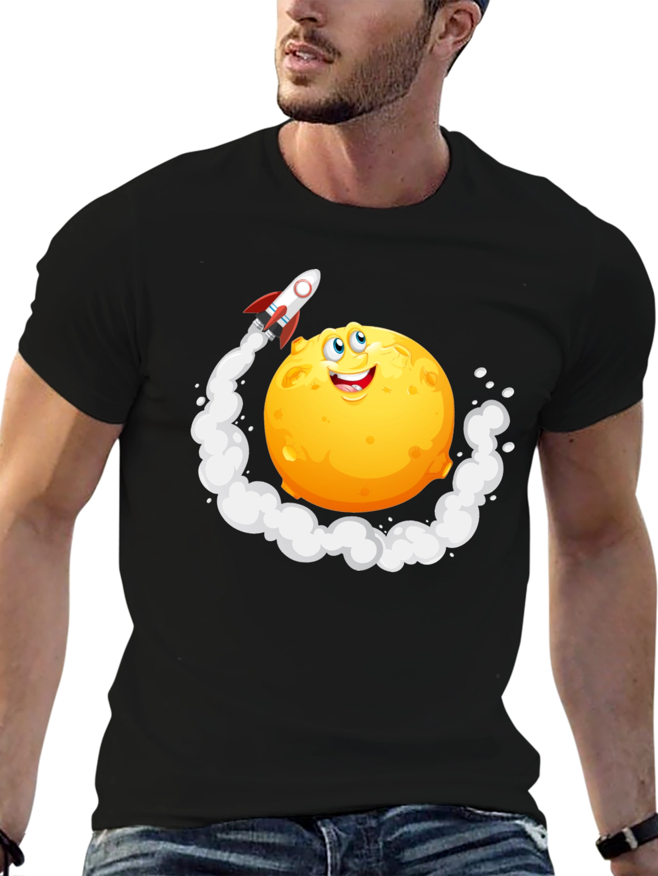 Cartoon Moon Rocket T-Shirt