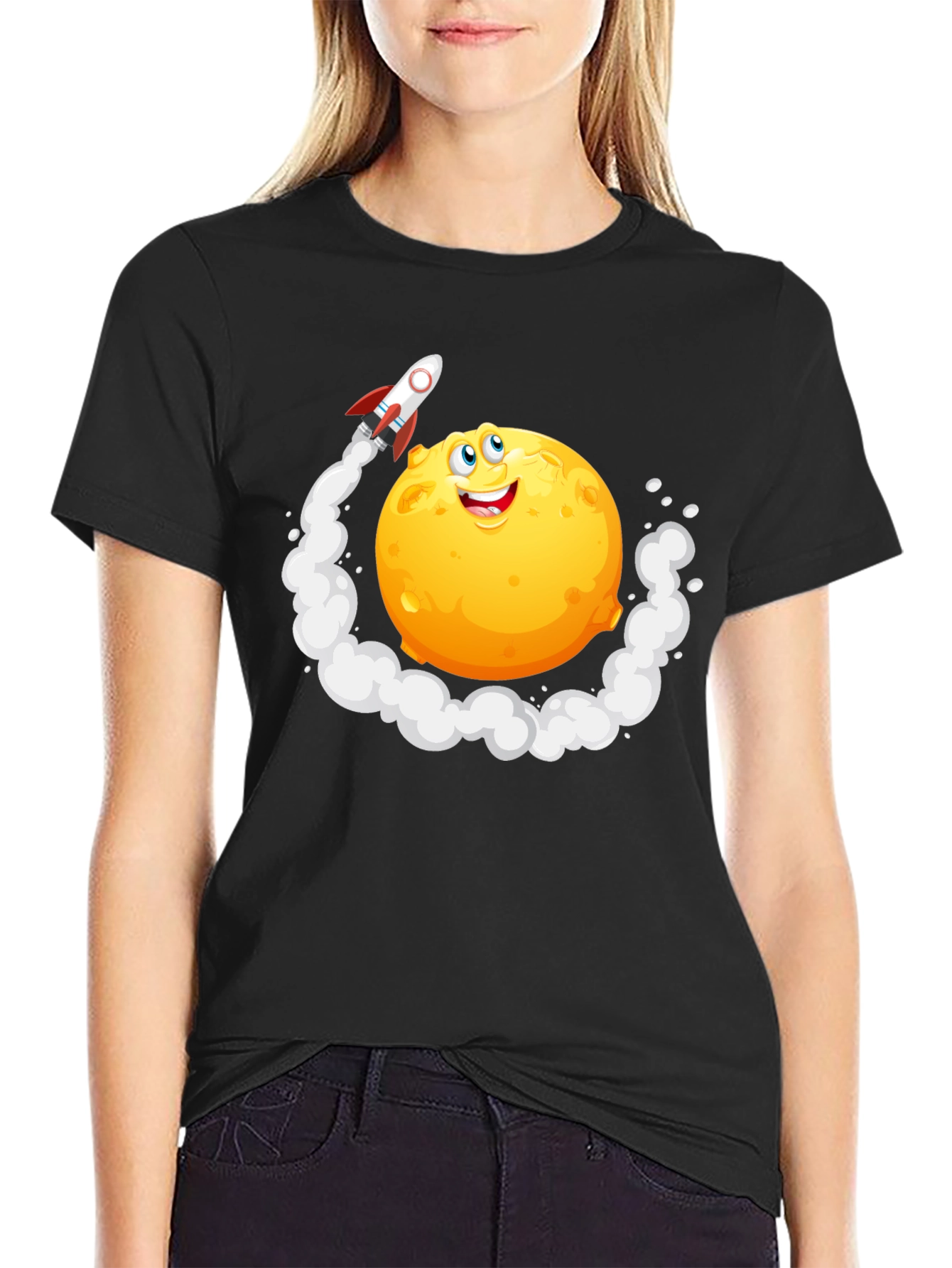 Cartoon Moon Rocket T-Shirt