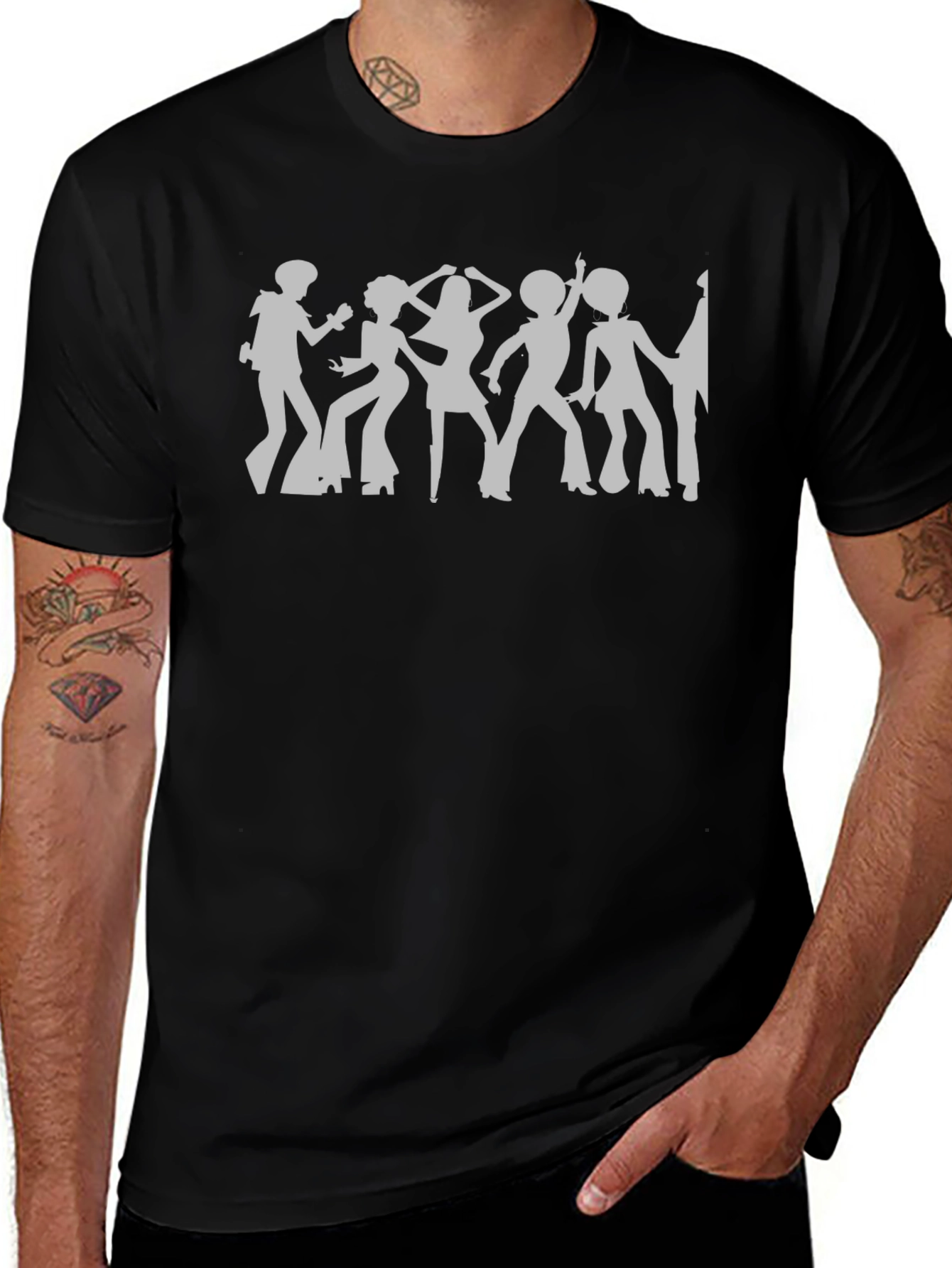 Retro Disco Dance Silhouette Black T-Shirt
