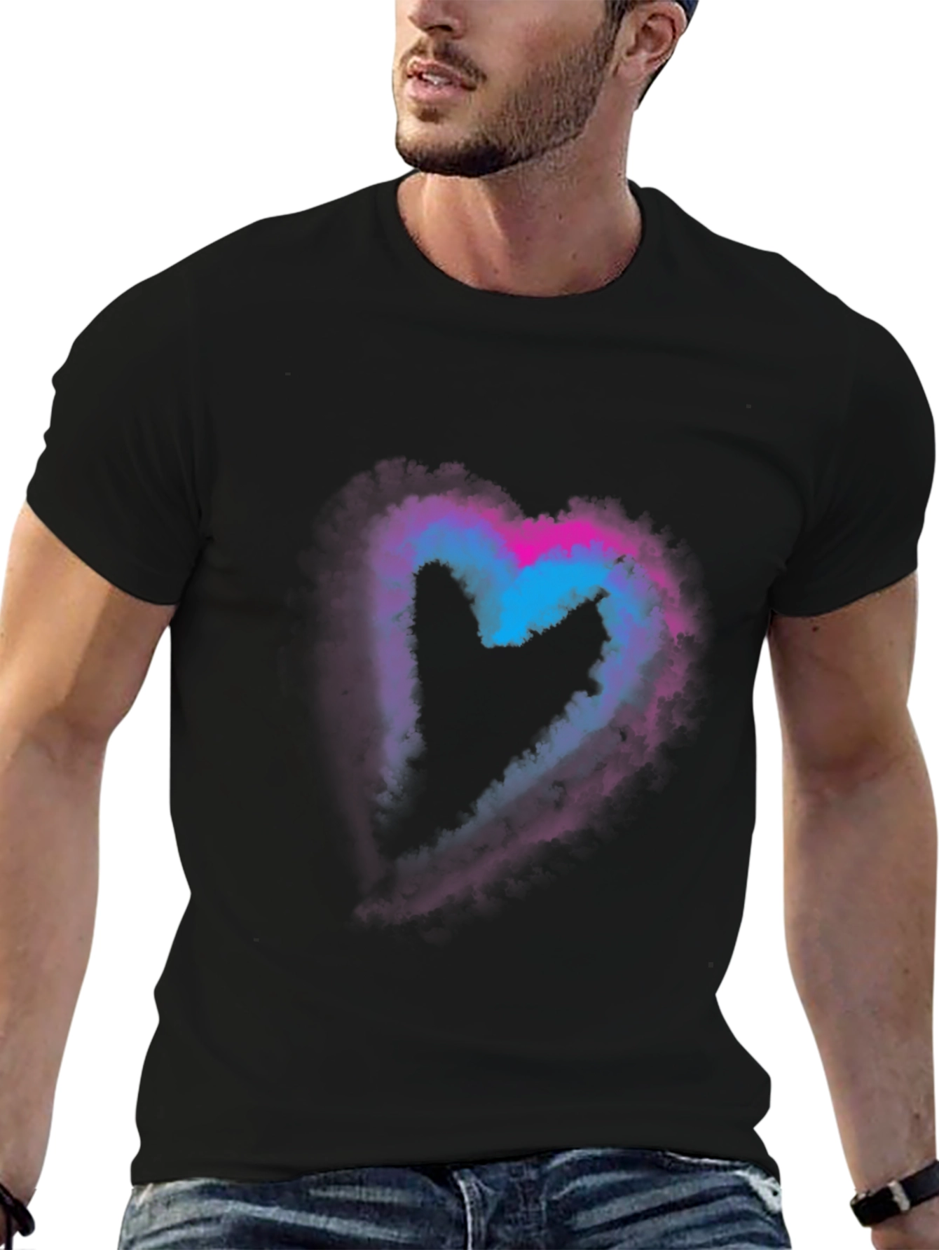 Heart Nebula Graphic Print Black T-Shirt