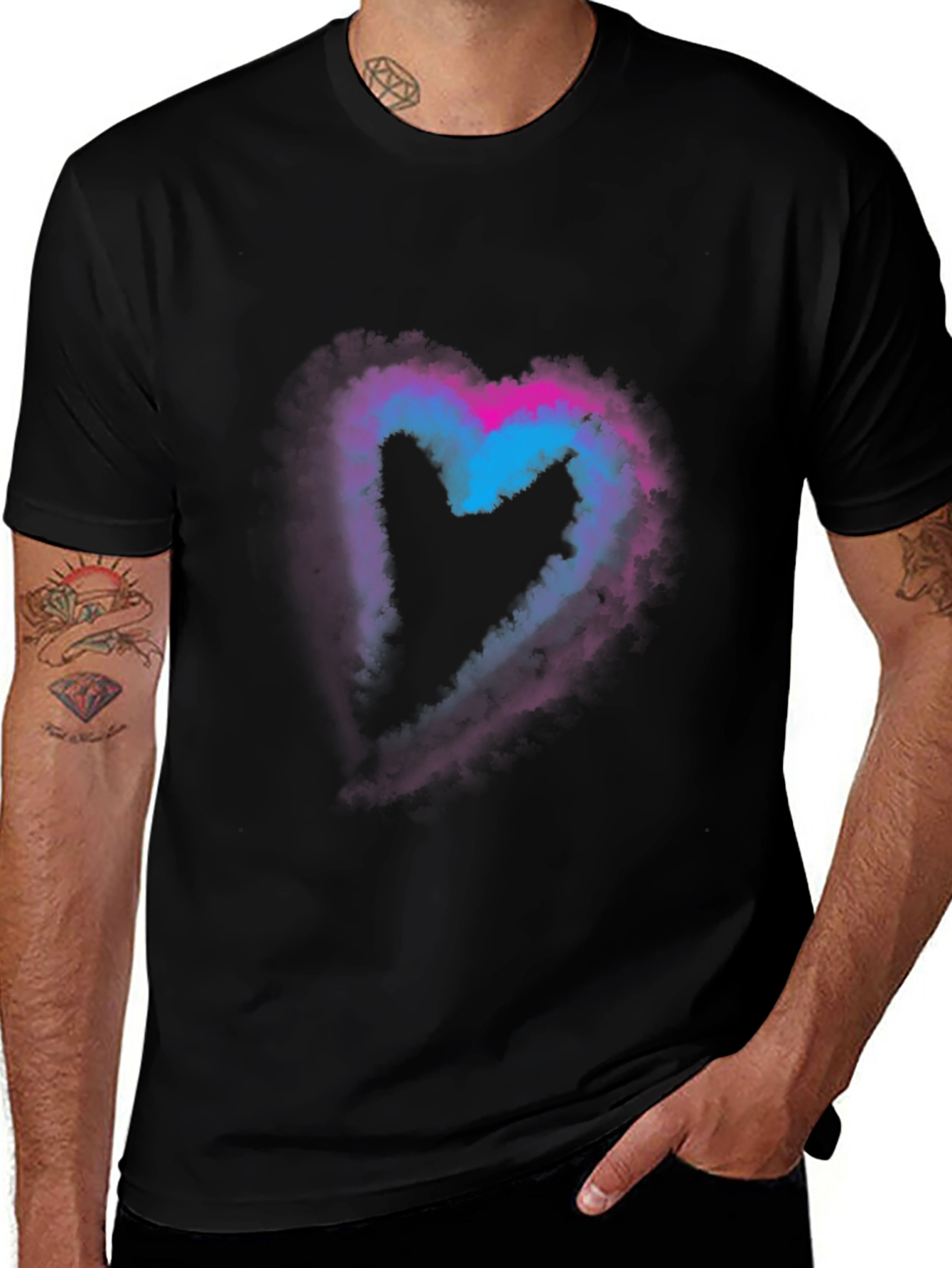 Heart Nebula Graphic Print Black T-Shirt