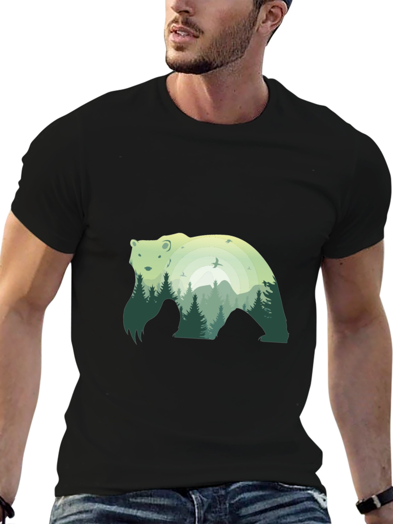 Nature Bear Graphic Tee - Stylish Black T-Shirt