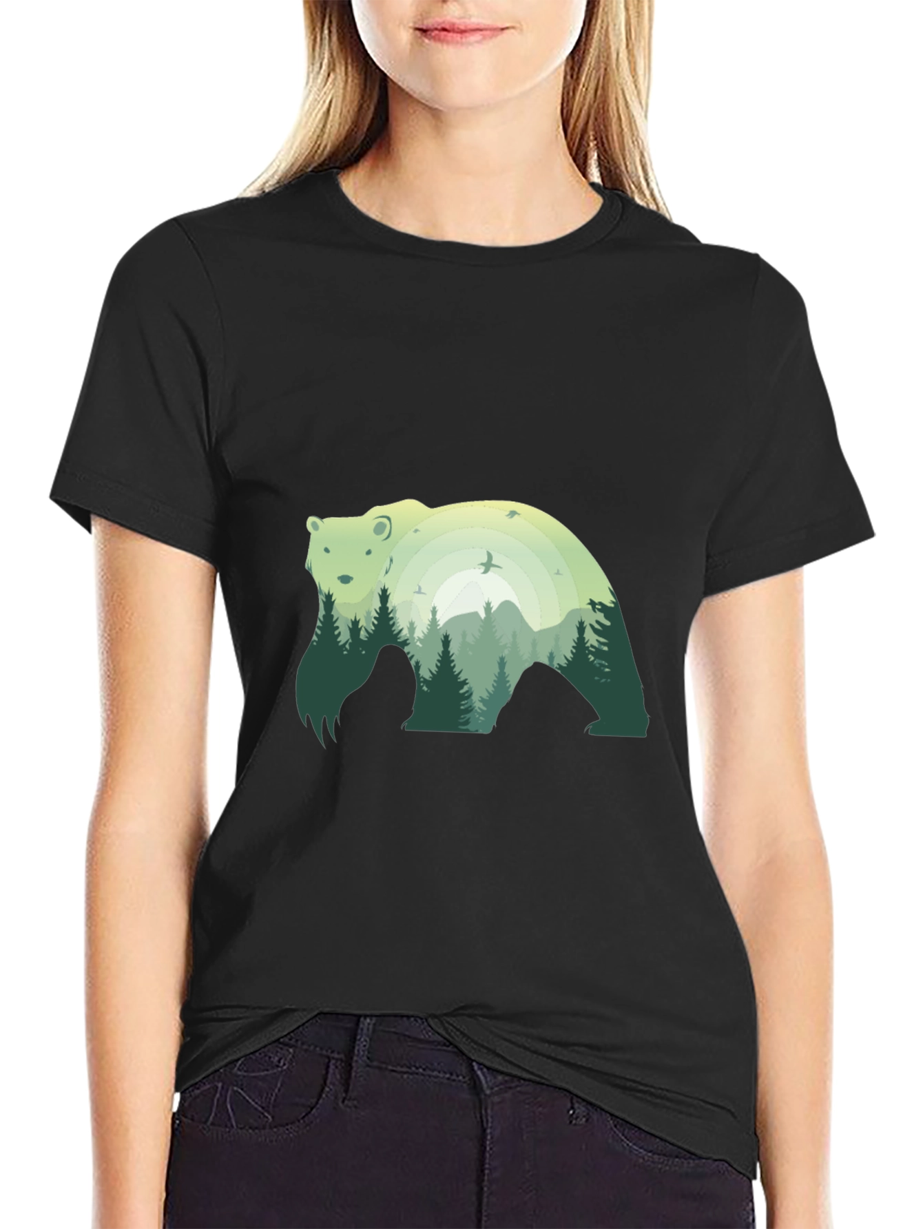Nature Bear Graphic Tee - Stylish Black T-Shirt