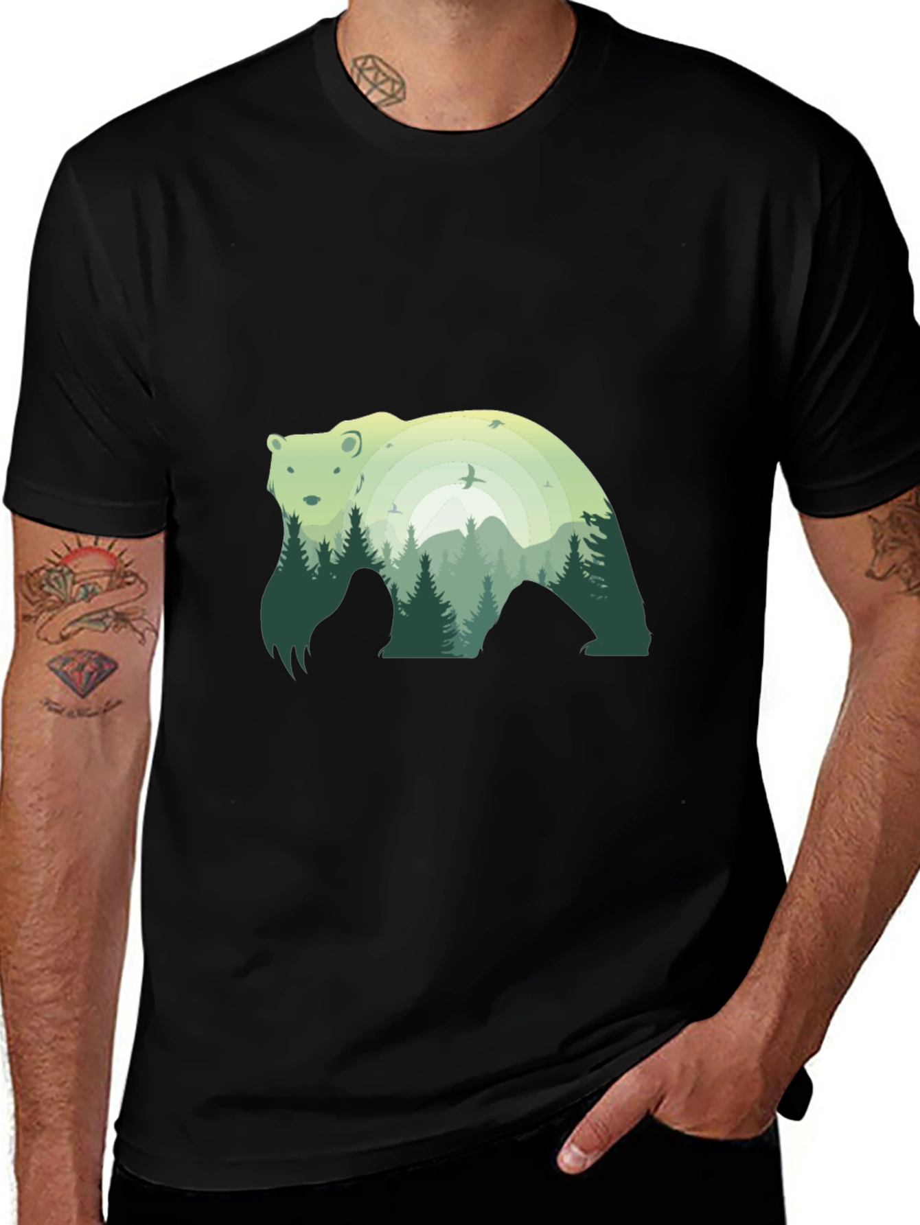 Nature Bear Graphic Tee - Stylish Black T-Shirt