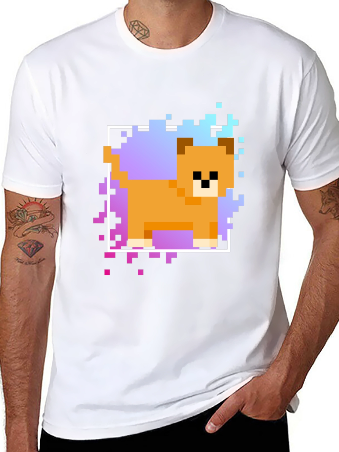 Pixel Dog Graphic T-Shirt - Trendy Casual Wear