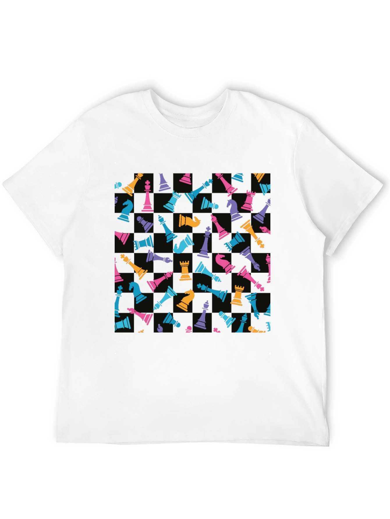 Chess Piece Pattern T-Shirt - Black