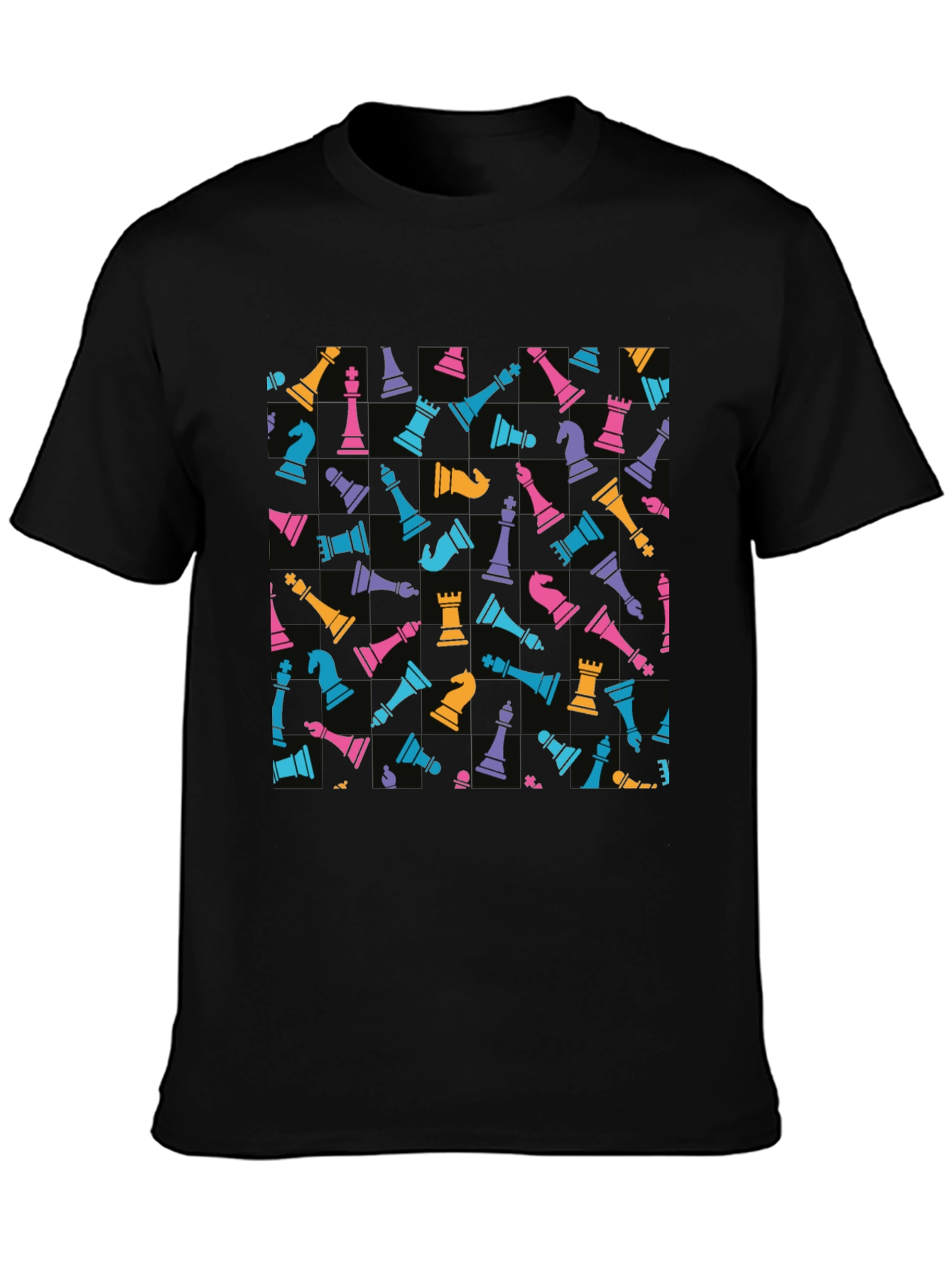 Chess Piece Pattern T-Shirt - Black