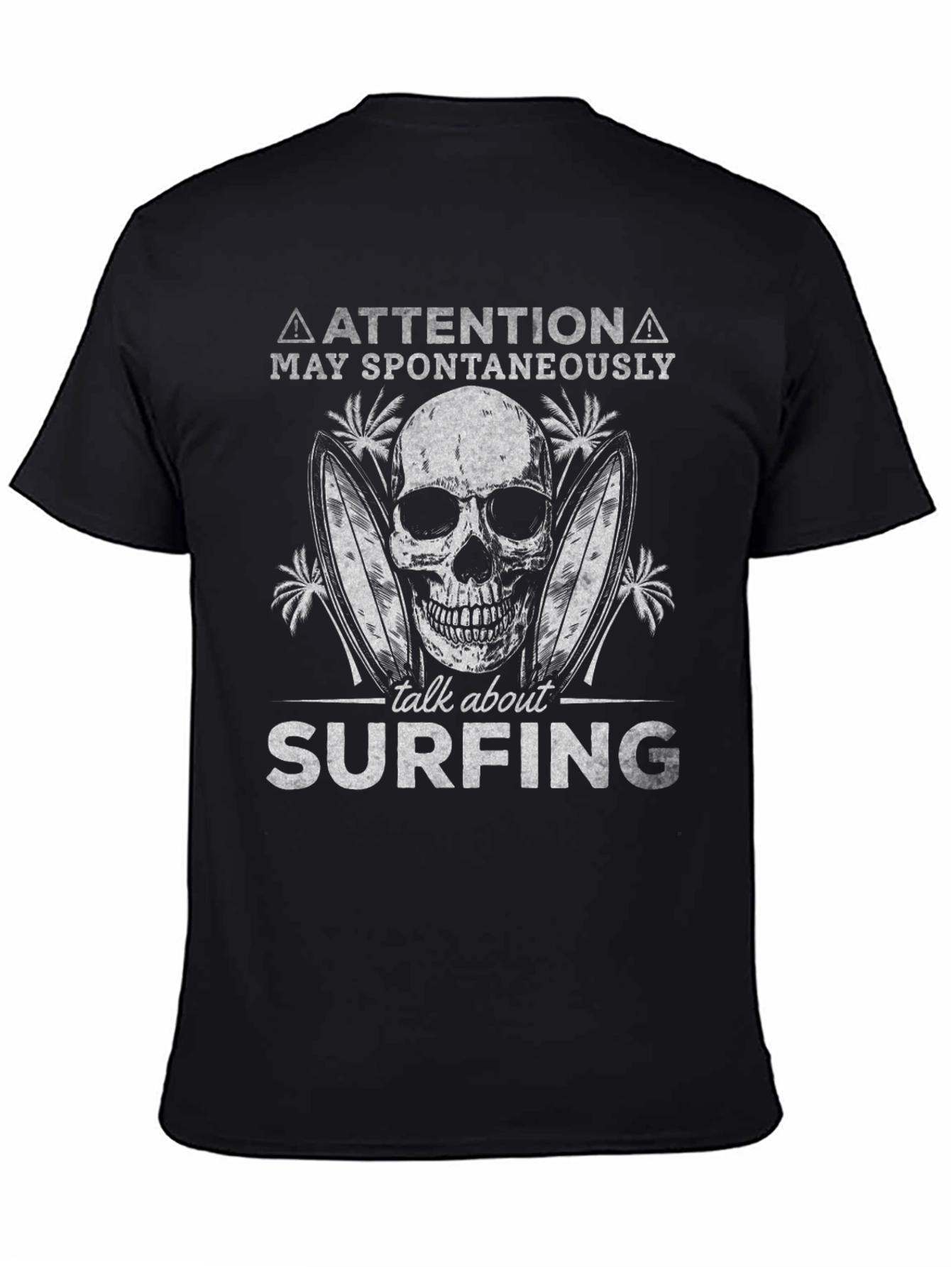 Attention Surfing Skull Graphic T-Shirt