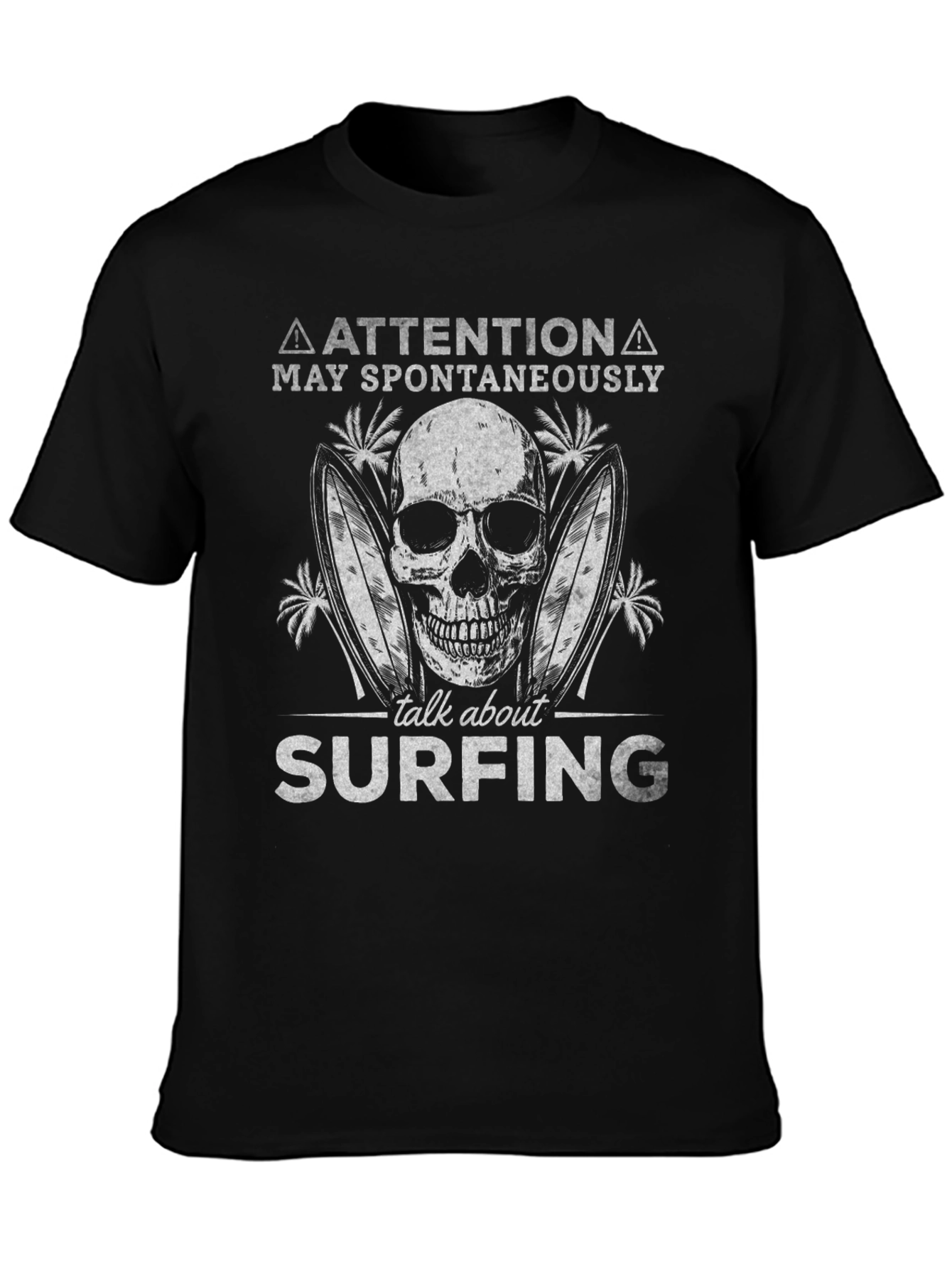 Attention Surfing Skull Graphic T-Shirt