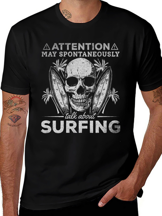Attention Surfing Skull Graphic T-Shirt