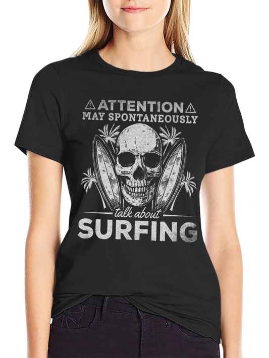Attention Surfing Skull Graphic T-Shirt