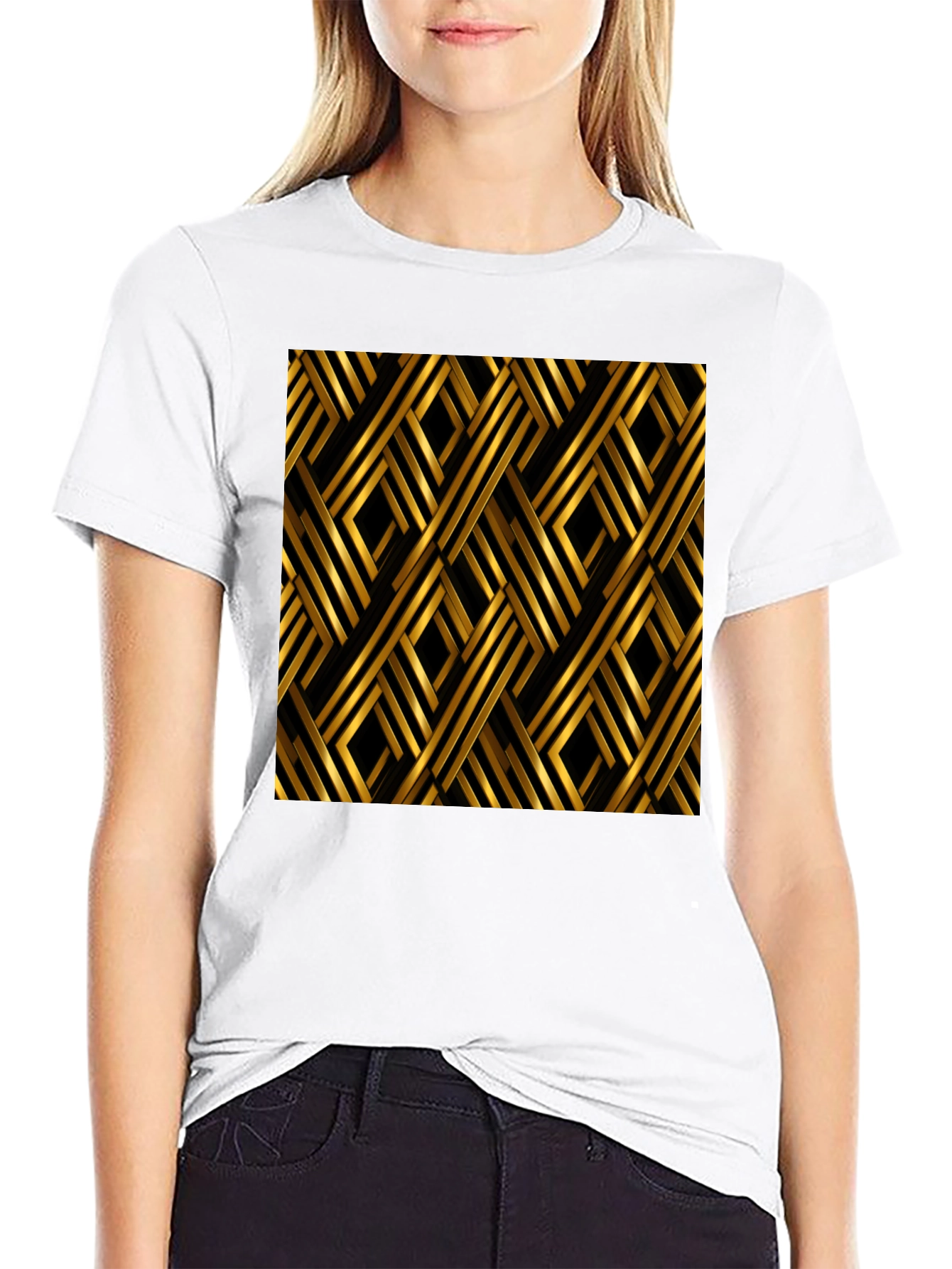 Geometric Gold Pattern Black T-Shirt