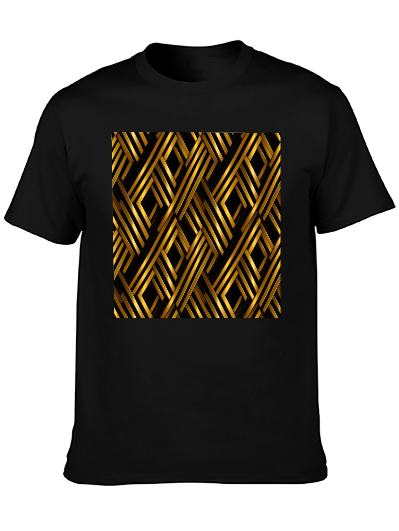Geometric Gold Pattern Black T-Shirt