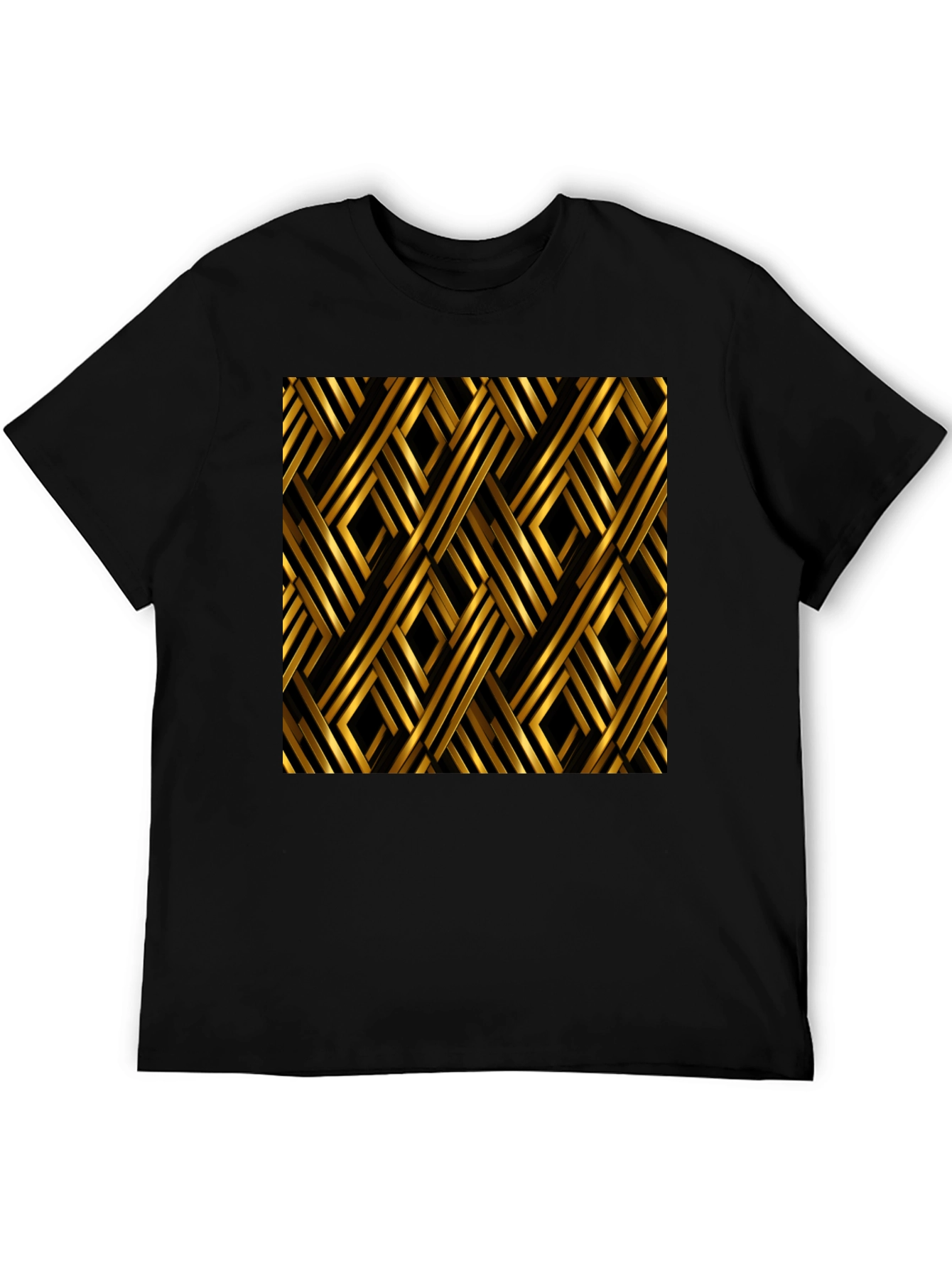 Geometric Gold Pattern Black T-Shirt