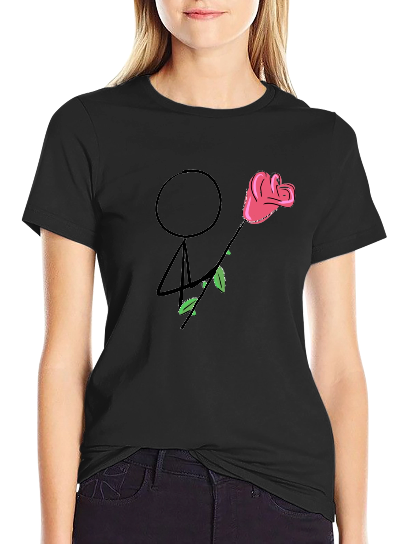 Stick Figure Rose Graphic Tee - Unique Design