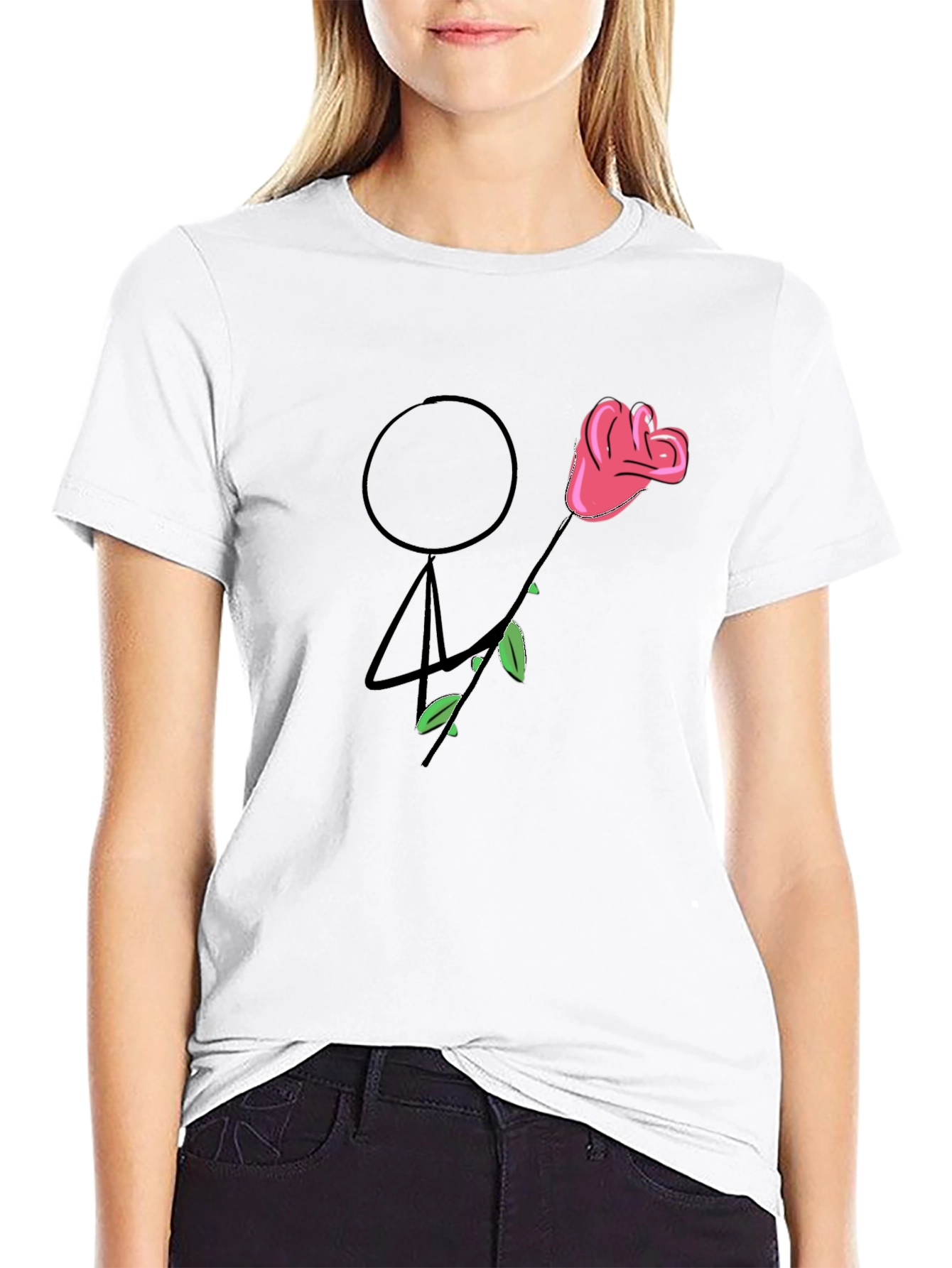 Stick Figure Rose Graphic Tee - Unique Design