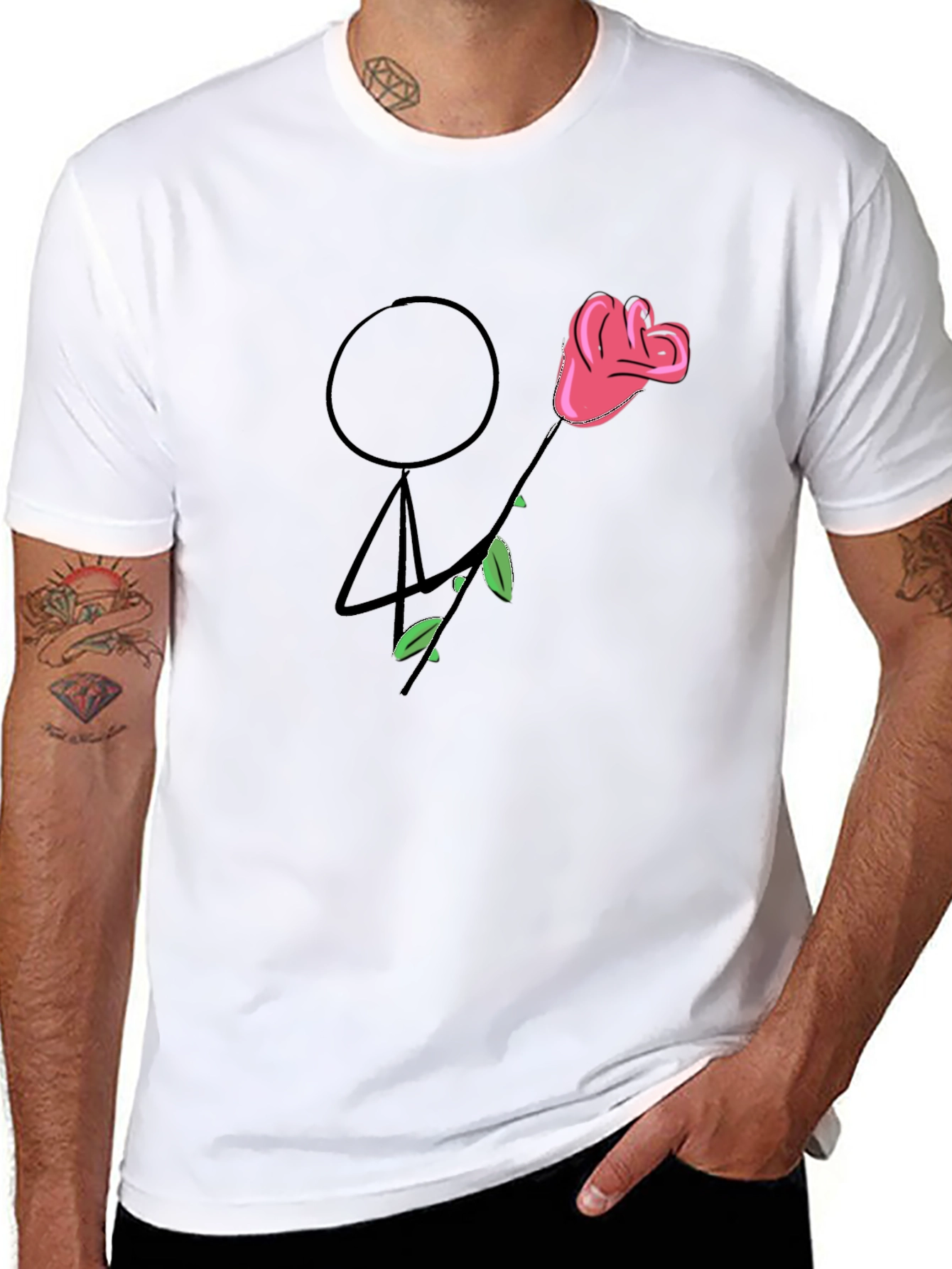 Stick Figure Rose Graphic Tee - Unique Design