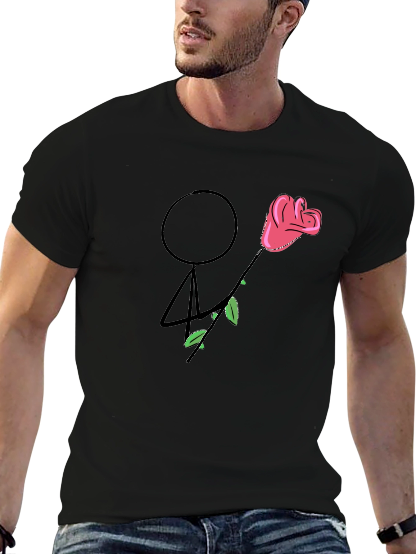 Stick Figure Rose Graphic Tee - Unique Design