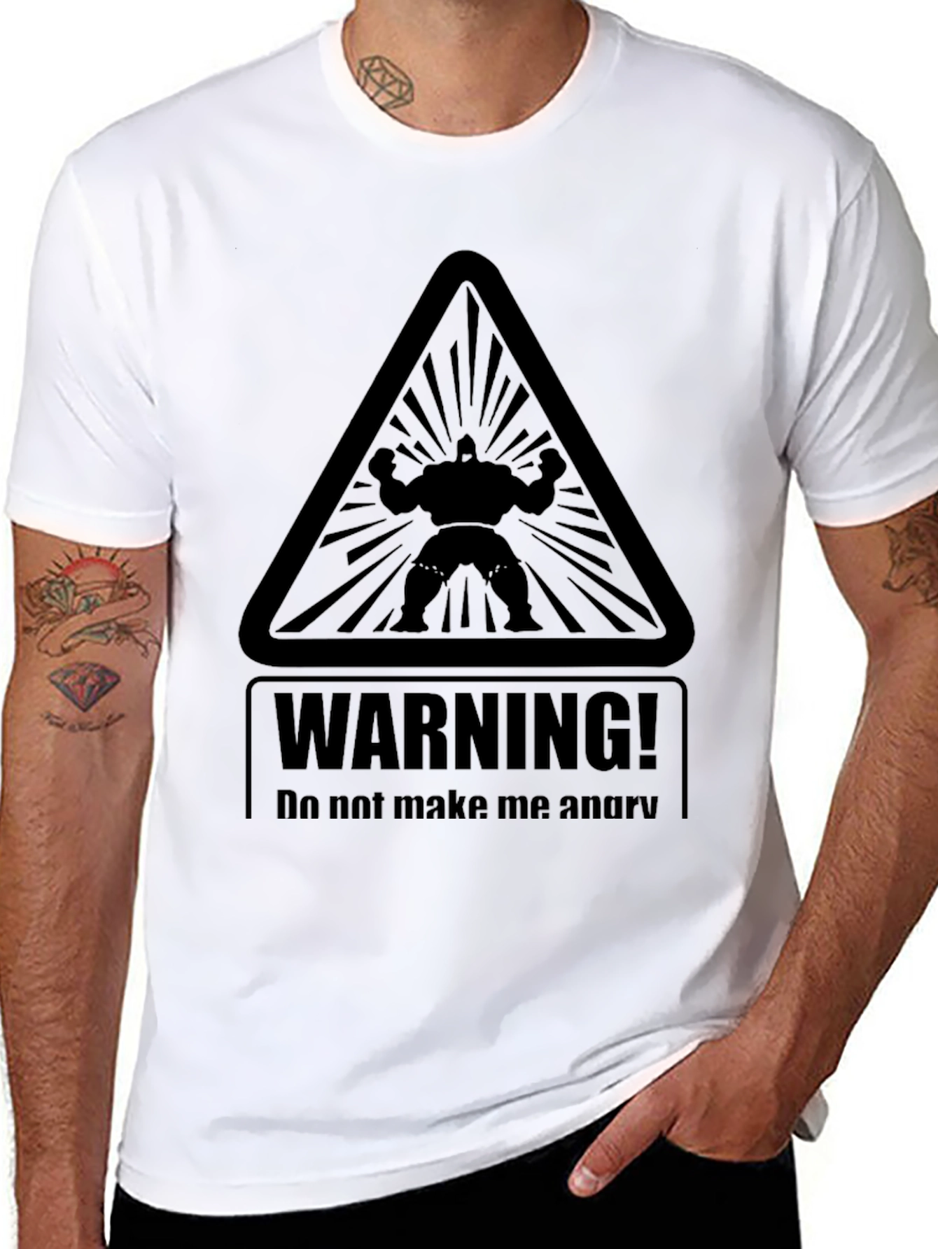Warning Angry Man Graphic Black T-Shirt