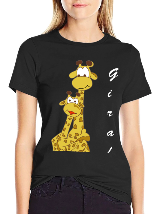 Giraffe Family Graphic Tee - Black Cotton T-Shirt