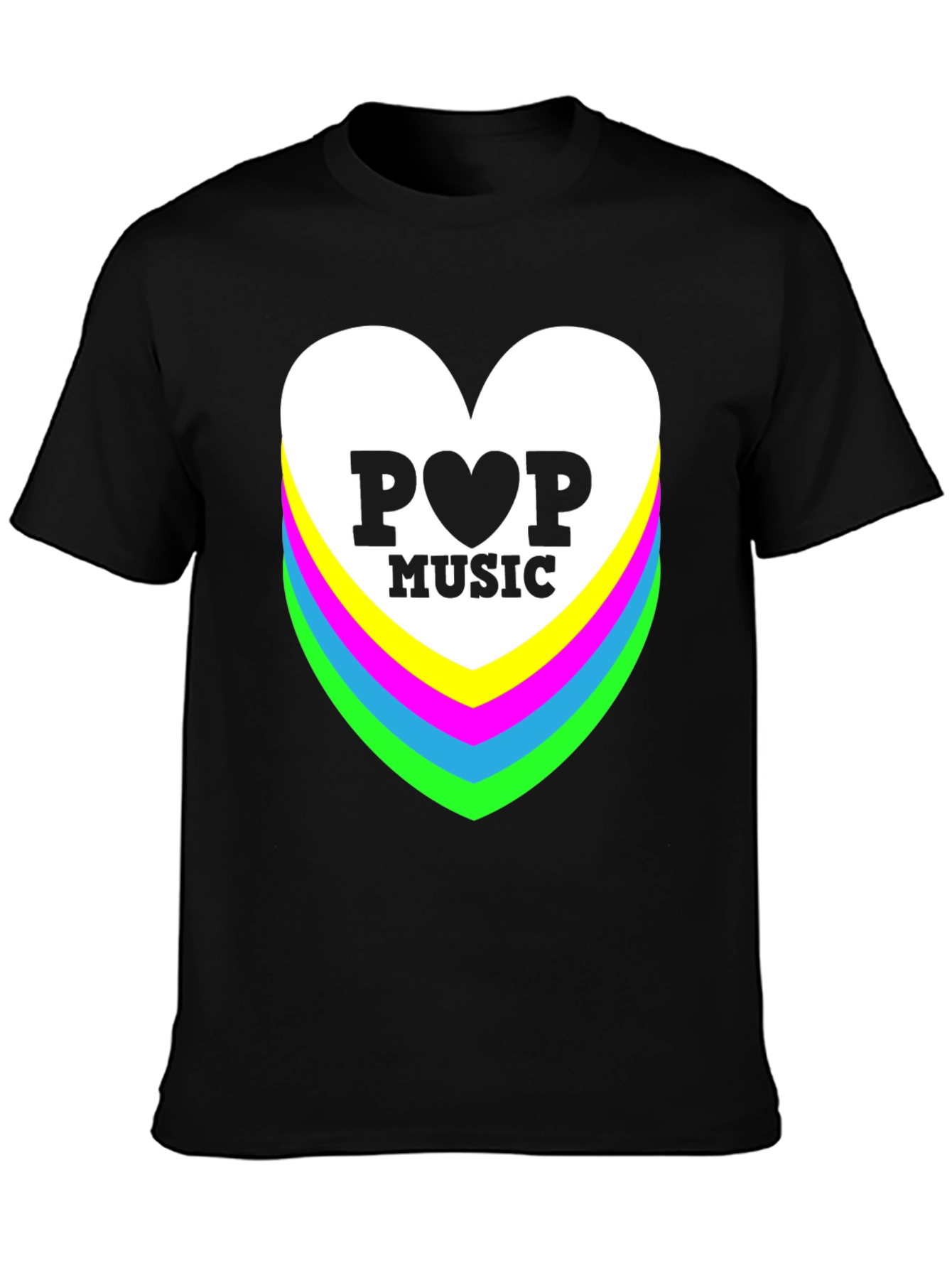 Pop Music Heart Graphic Black T-Shirt