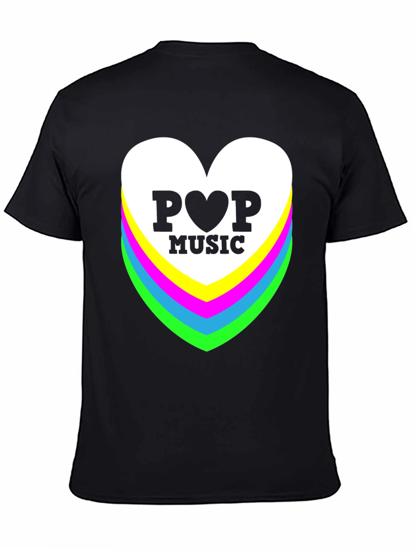 Pop Music Heart Graphic Black T-Shirt