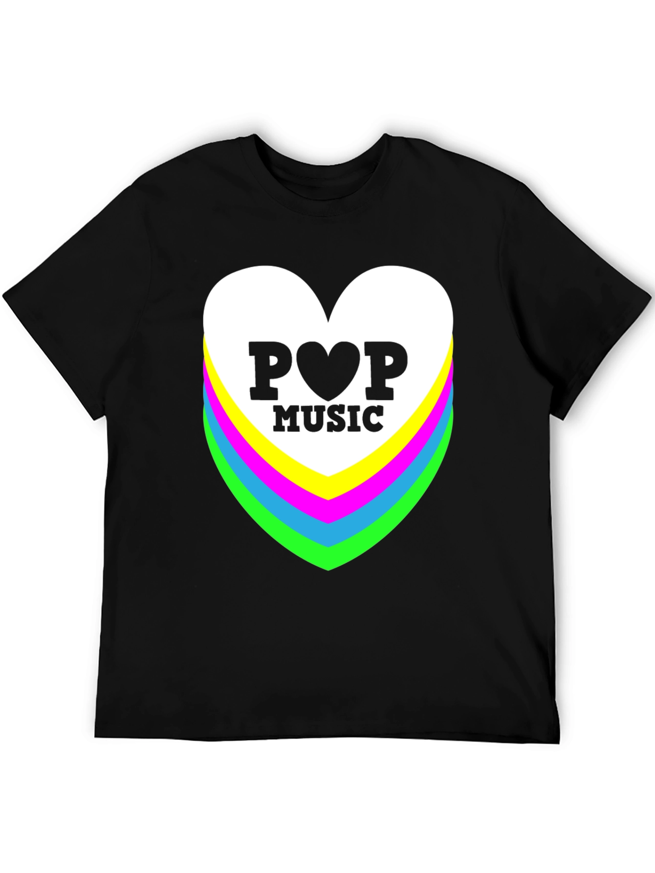 Pop Music Heart Graphic Black T-Shirt