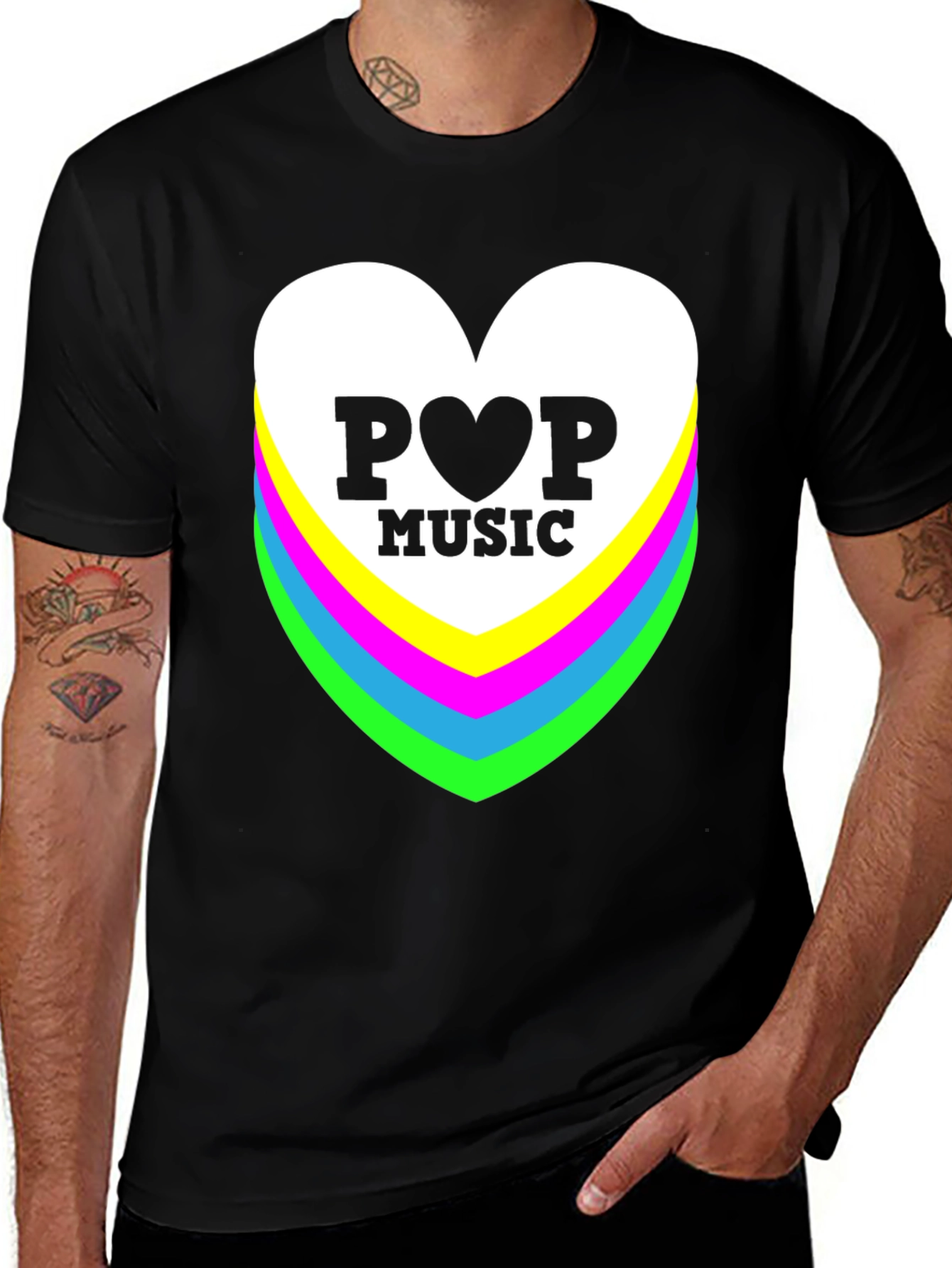 Pop Music Heart Graphic Black T-Shirt