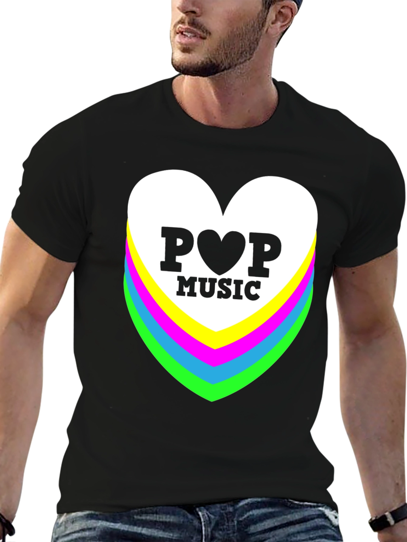 Pop Music Heart Graphic Black T-Shirt