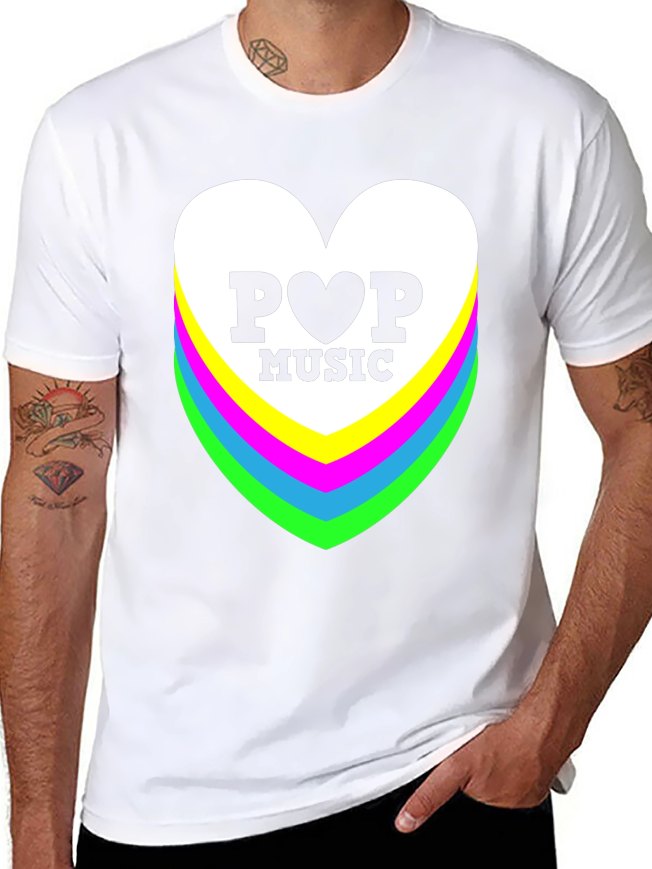 Pop Music Heart Graphic Black T-Shirt