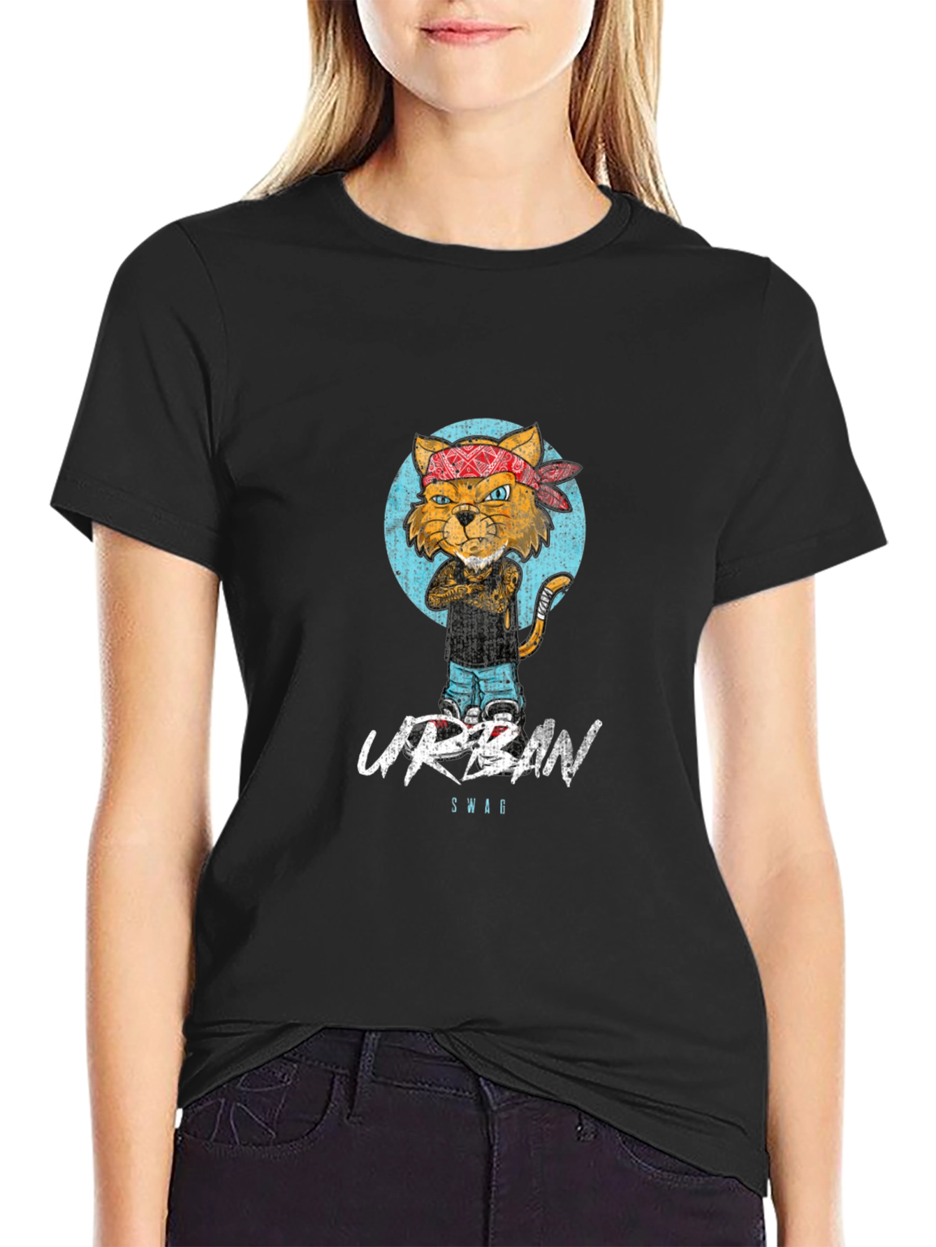 Urban Swag Cat Graphic Print T-Shirt
