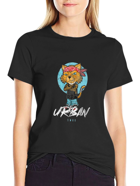 Urban Swag Cat Graphic Print T-Shirt