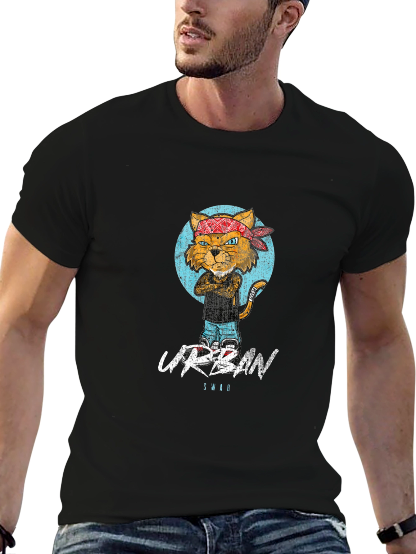 Urban Swag Cat Graphic Print T-Shirt