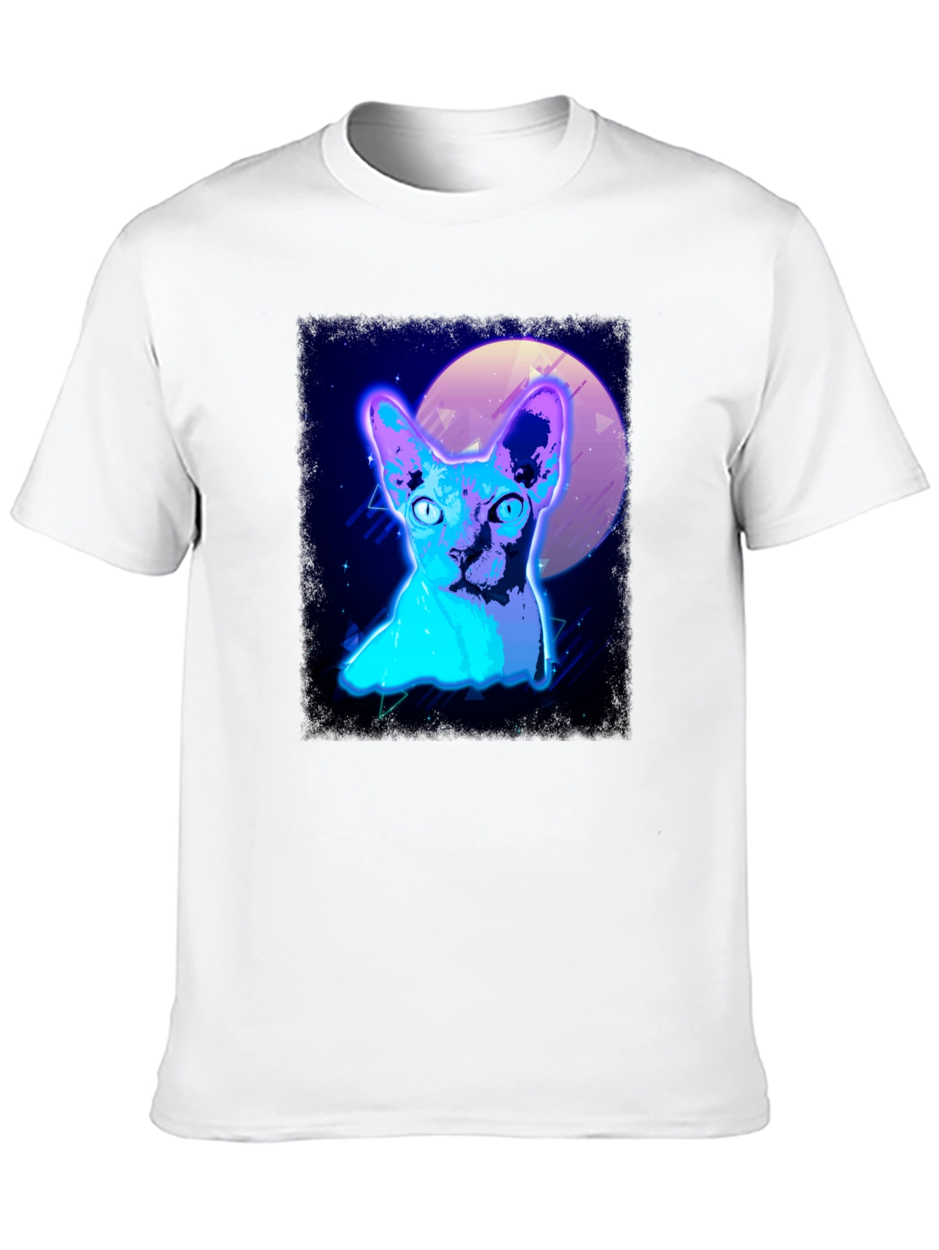 Retro Synthwave Cat Graphic Tee - Black T-Shirt