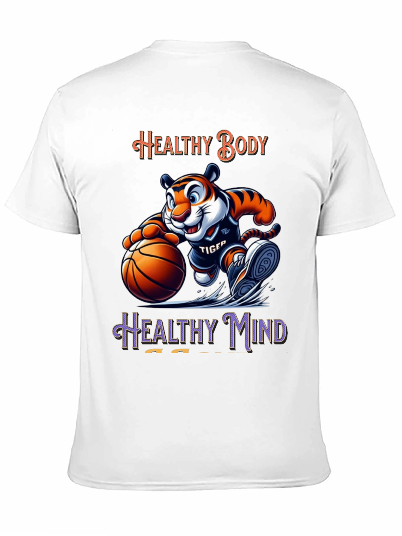Healthy Body Healthy Mind Black T-Shirt Tiger Basketball Design