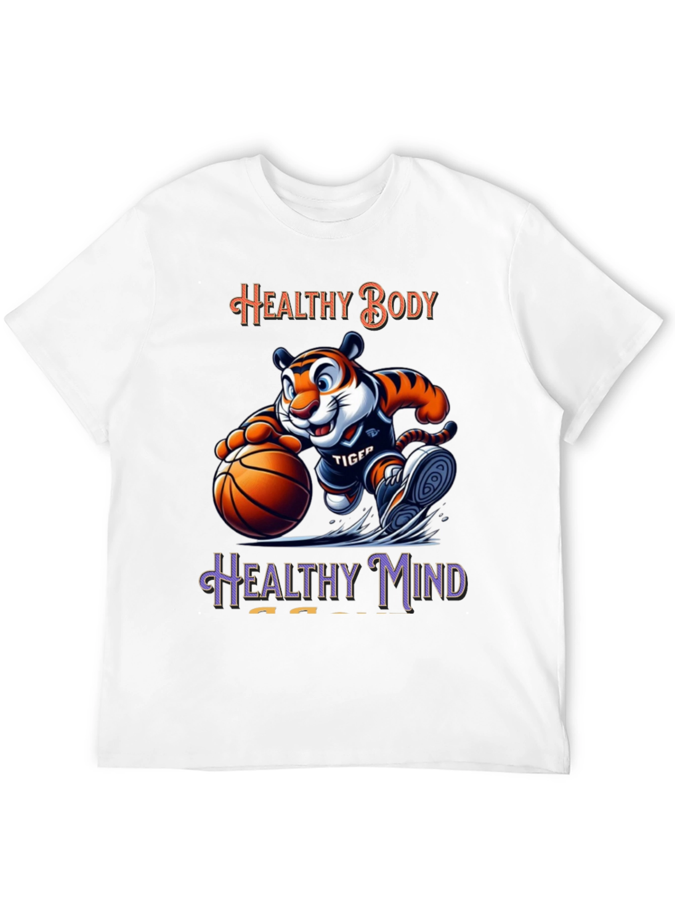Healthy Body Healthy Mind Black T-Shirt Tiger Basketball Design