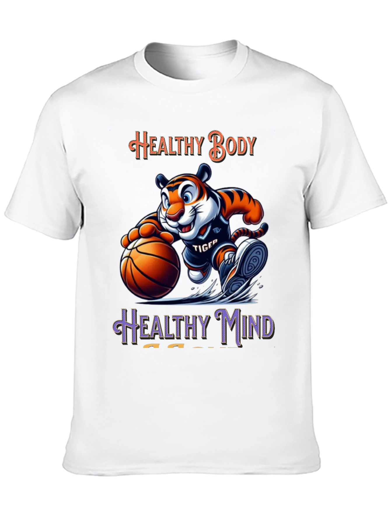 Healthy Body Healthy Mind Black T-Shirt Tiger Basketball Design