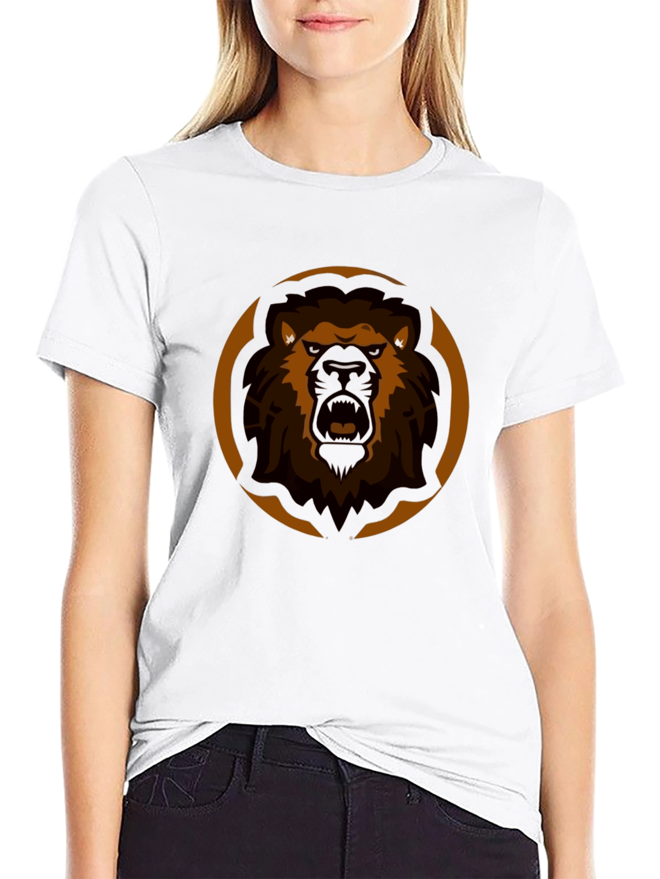 Lion Graphic Tee - Black Cotton Blend T-Shirt