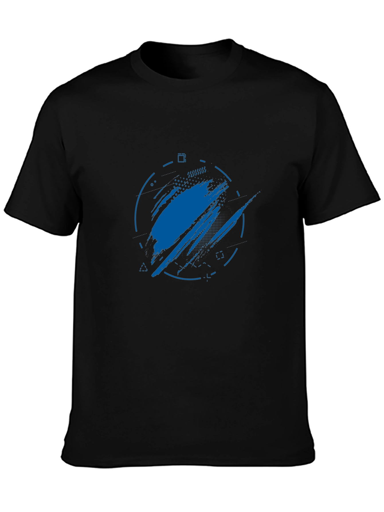 Abstract Blue Graphic Print Black T-Shirt