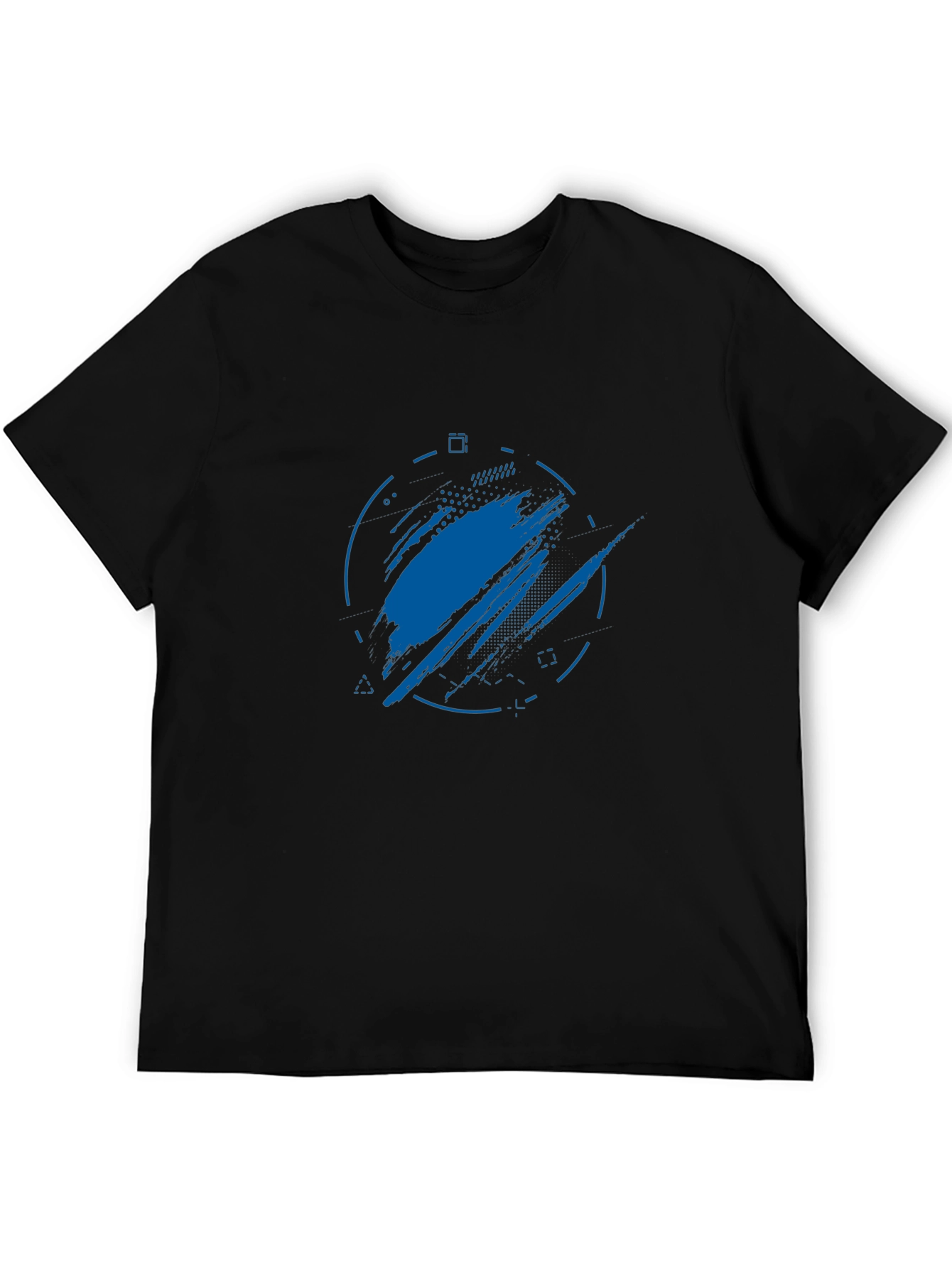 Abstract Blue Graphic Print Black T-Shirt