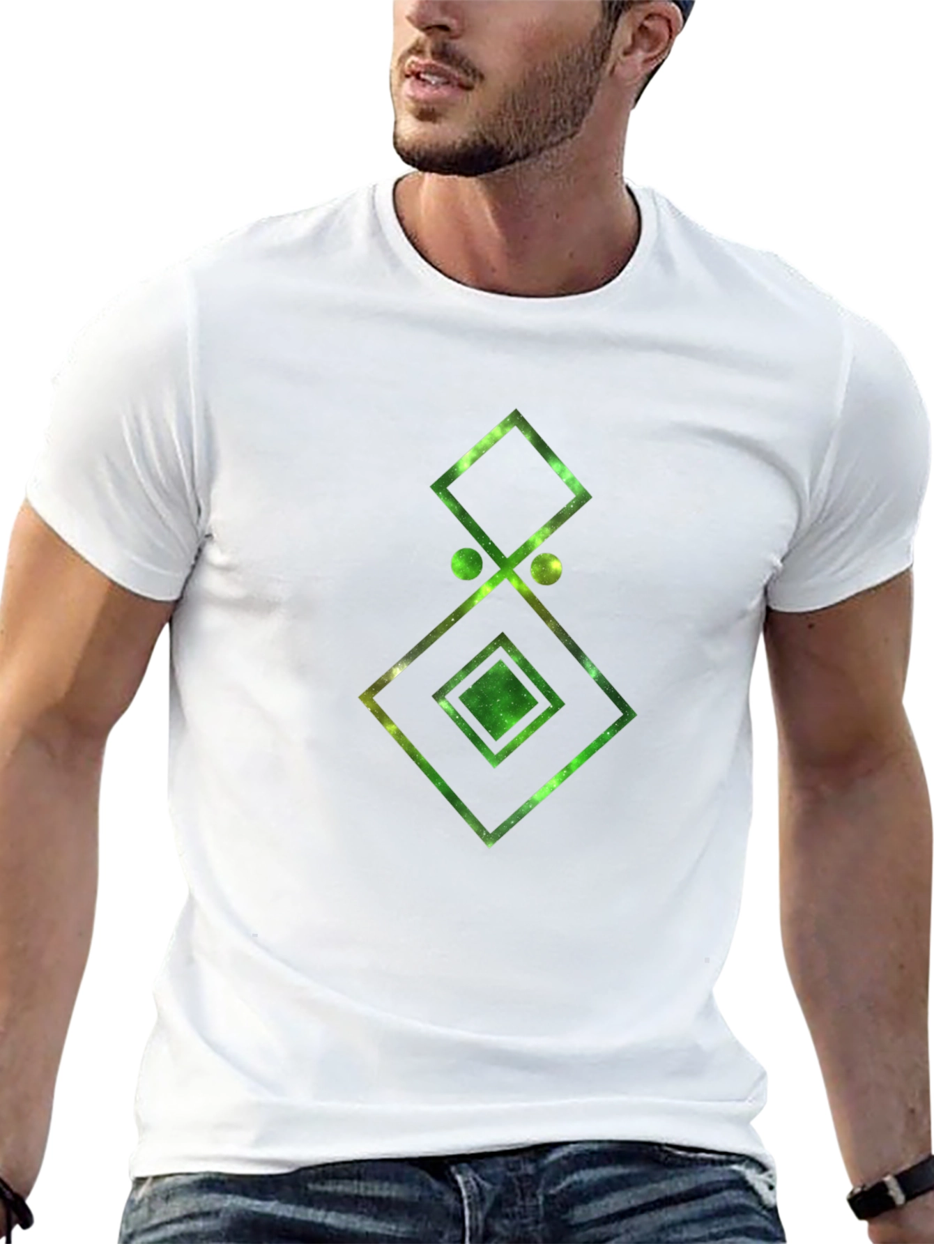 Geometric Galaxy Print Black T-Shirt