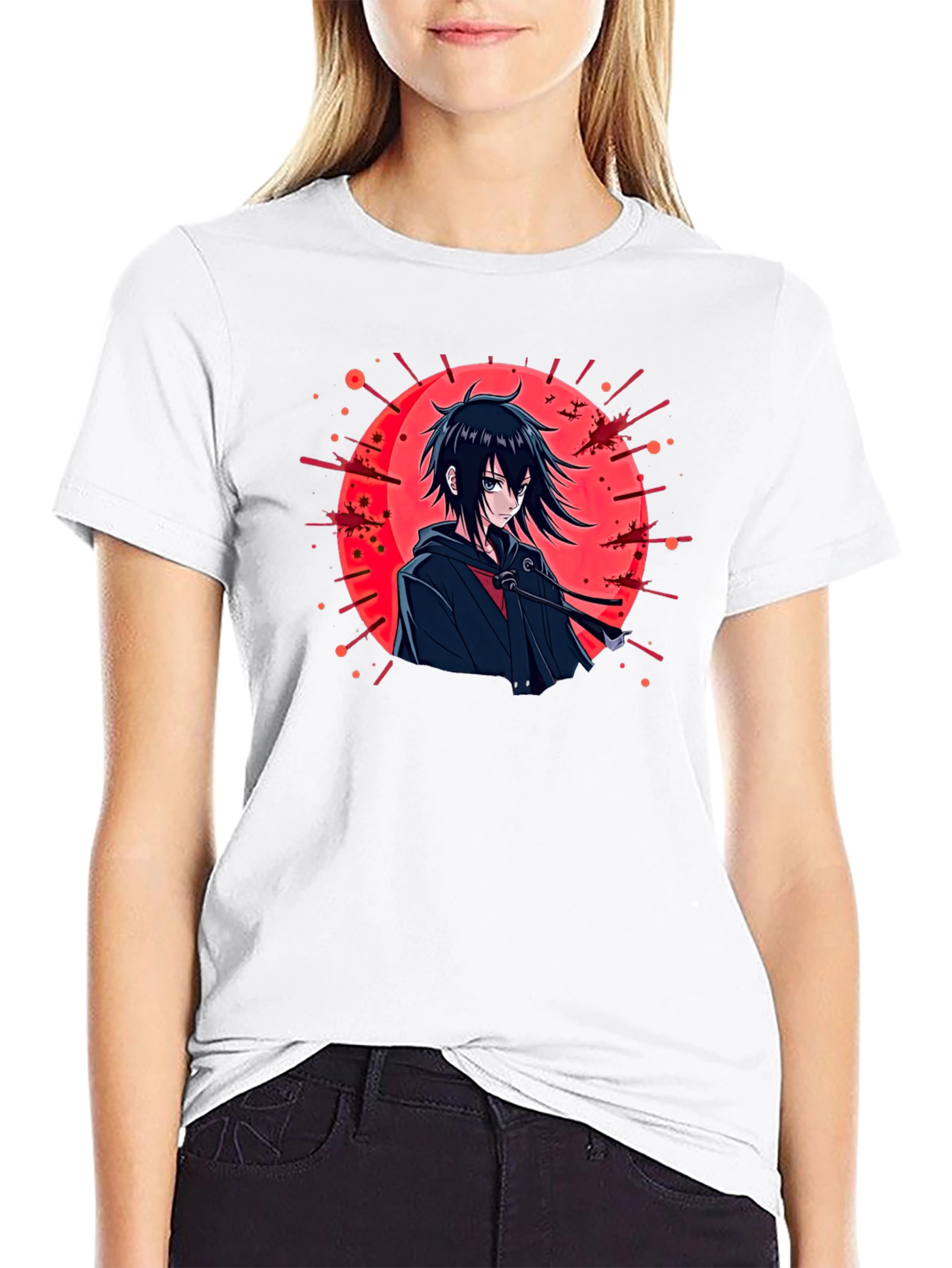 Anime Style Graphic Tee - Black Cotton T-Shirt