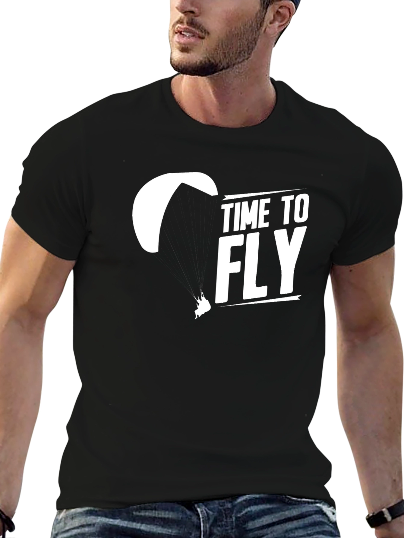 Time to Fly Black T-Shirt - Paragliding Design