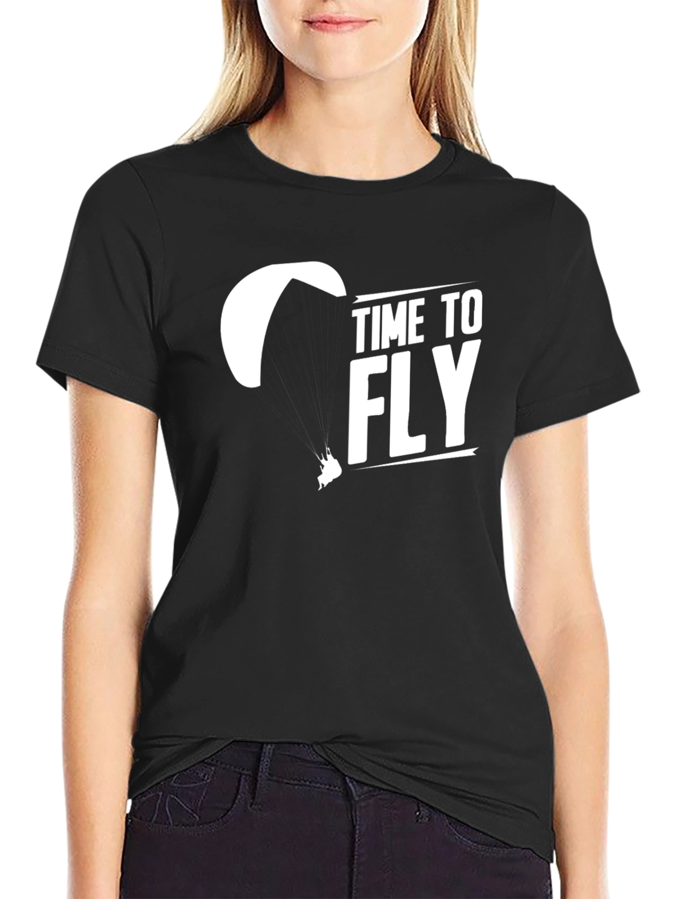 Time to Fly Black T-Shirt - Paragliding Design