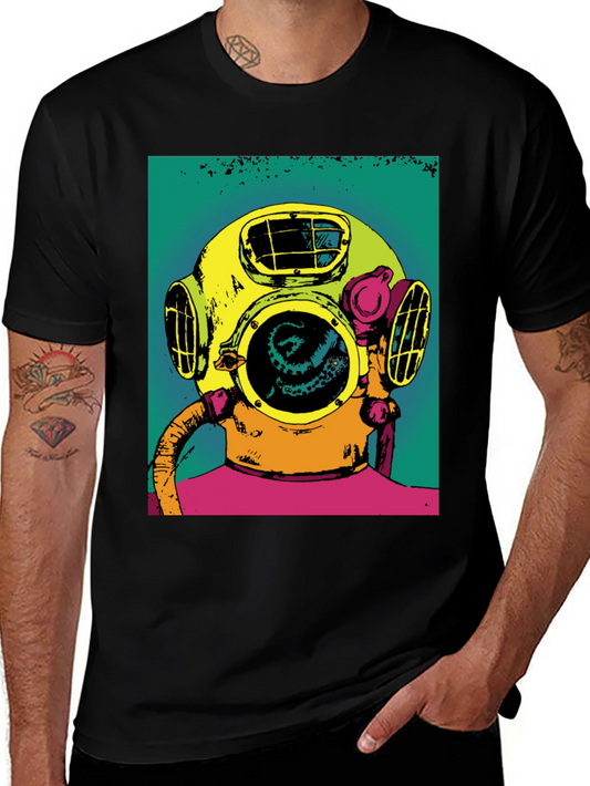 Vintage Diver Helmet Kraken Graphic Tee