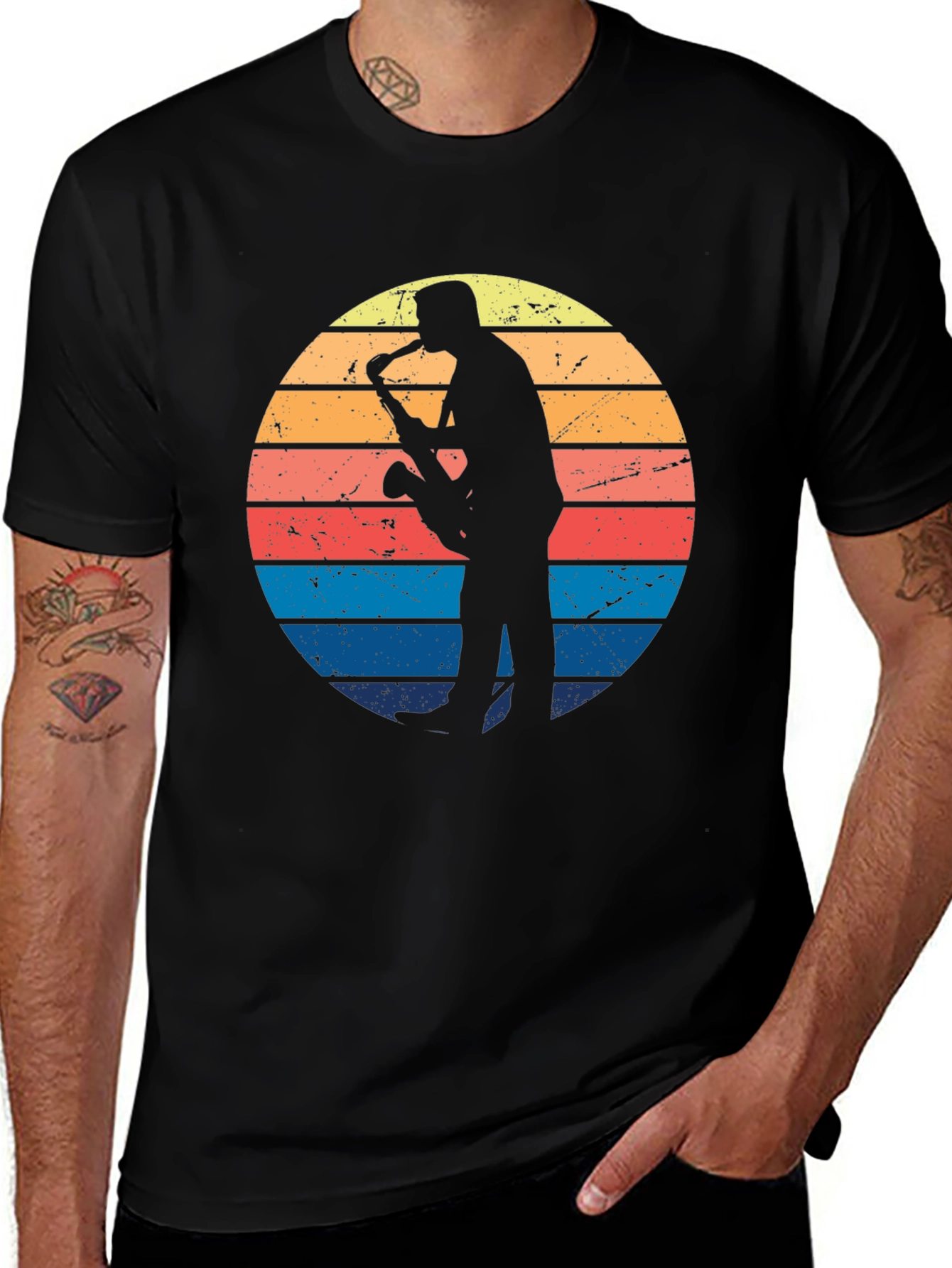 Retro Saxophone Player Sunset T-Shirt