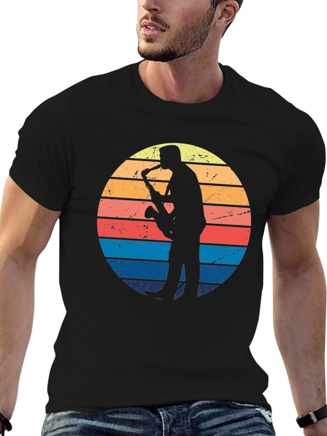 Retro Saxophone Player Sunset T-Shirt