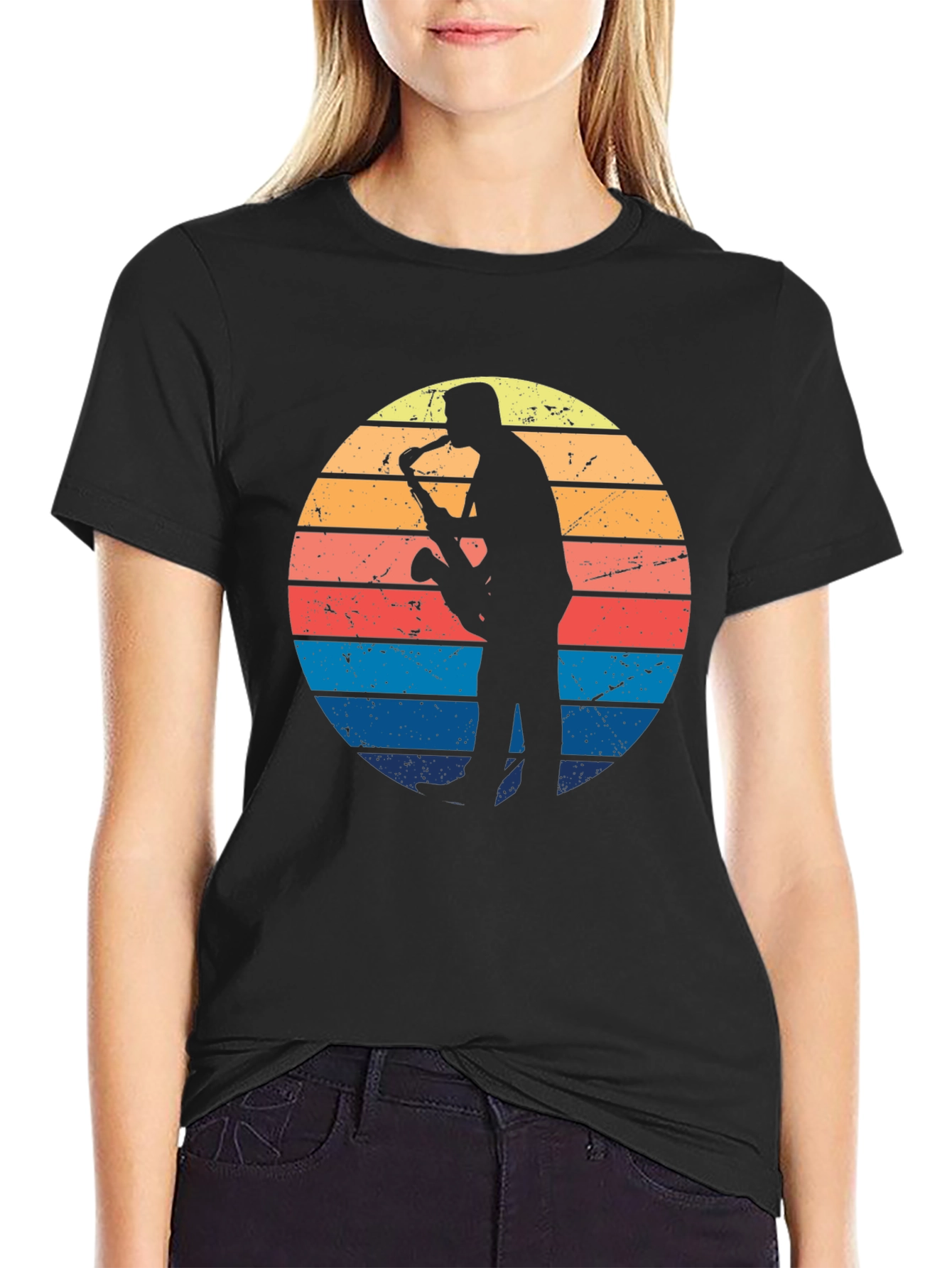 Retro Saxophone Player Sunset T-Shirt