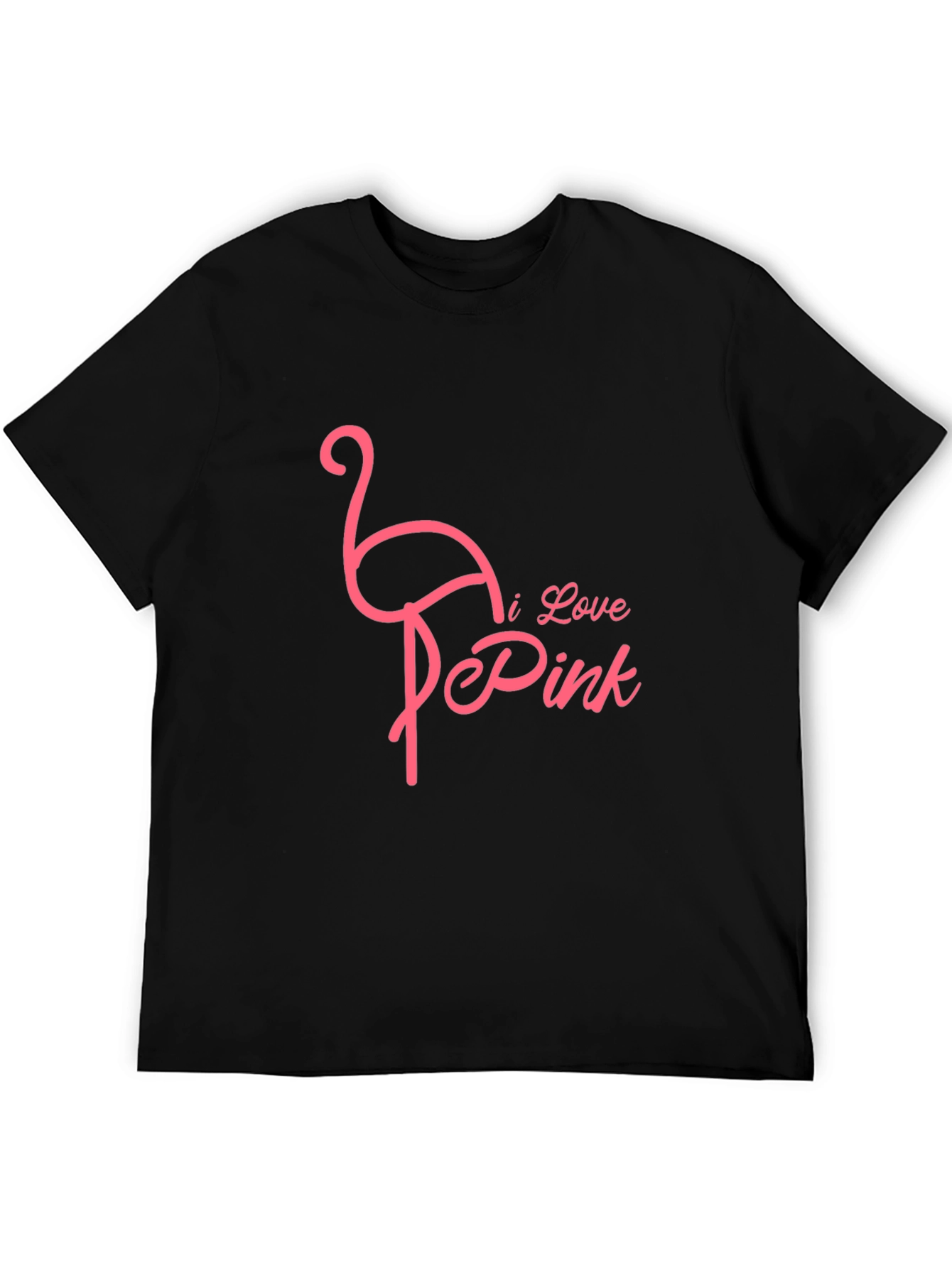 I Love Pink Flamingo Graphic Tee - Black