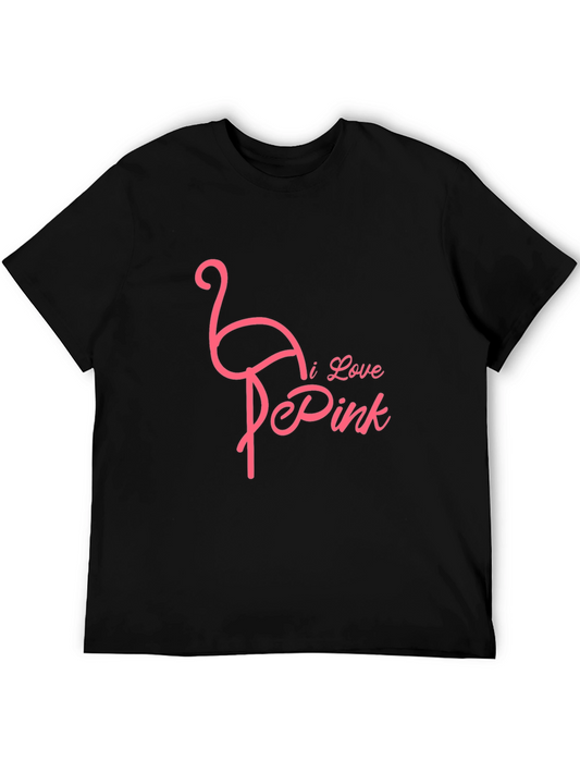 I Love Pink Flamingo Graphic Tee - Black